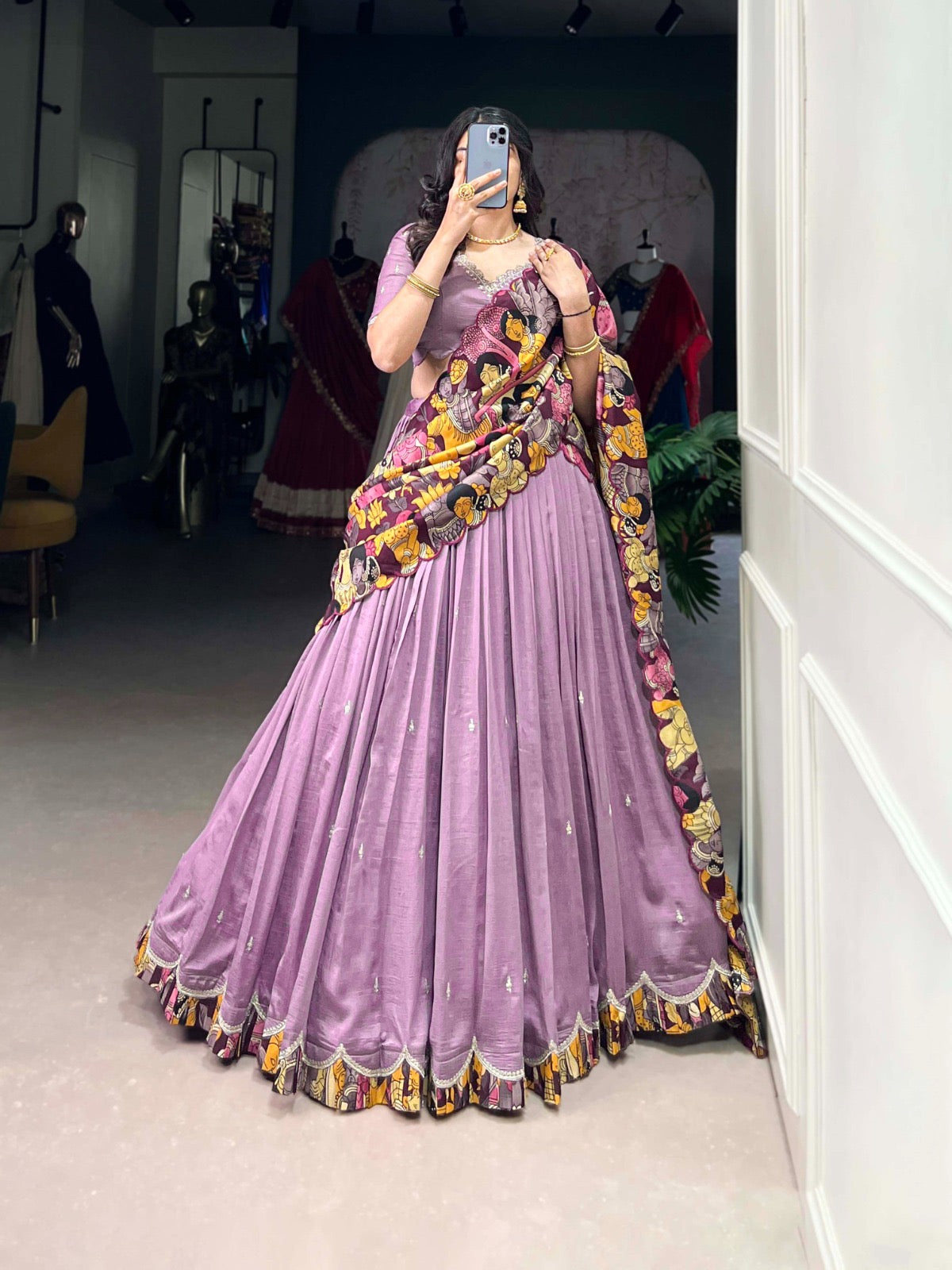 Tussar silk Work Kalmkari Lehenags