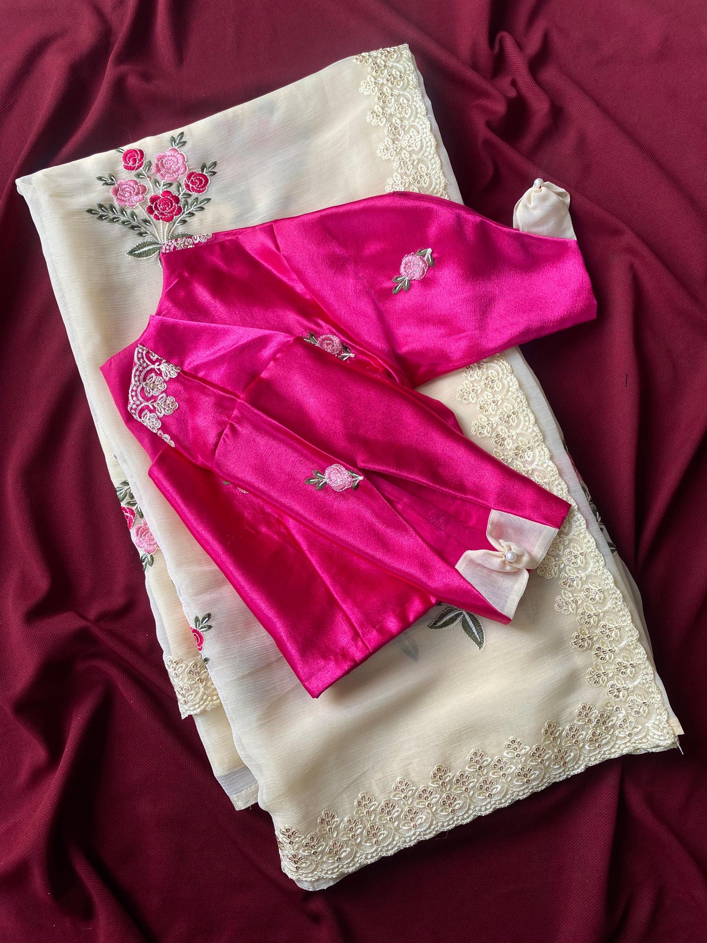 chiffon crush saree with fully stitched Blouse