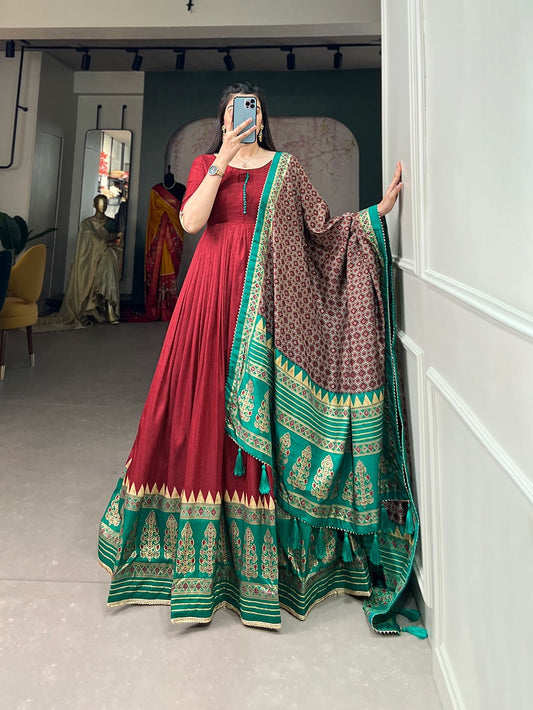 Tussar silk gowns with dupatta