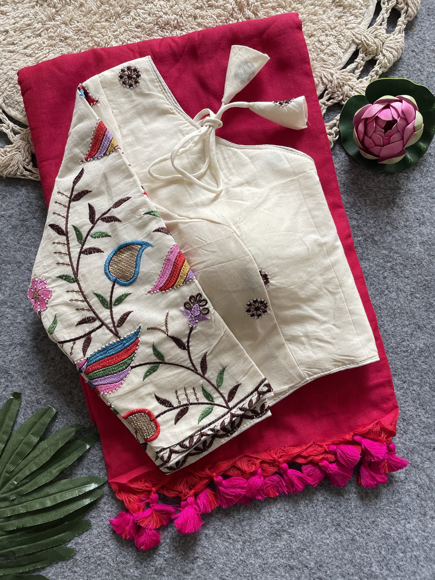 Embroidery Blouses Fully Stitched With pure Khadi cotton sarees