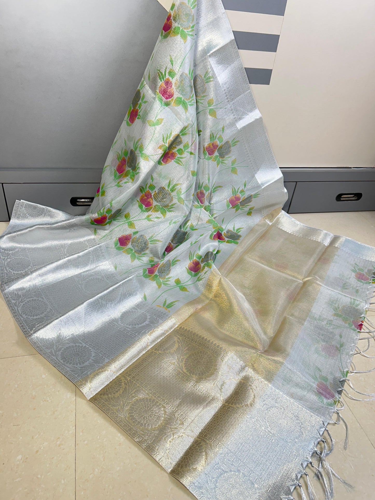 Banarasi Tissue Kota Check Hand Brush Saree