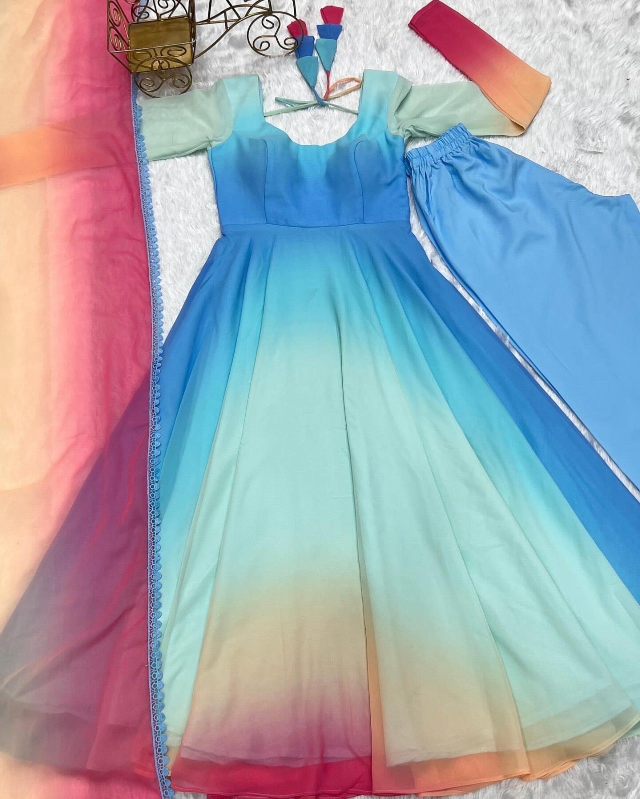 Rainbow Colour Anarkali Gowns