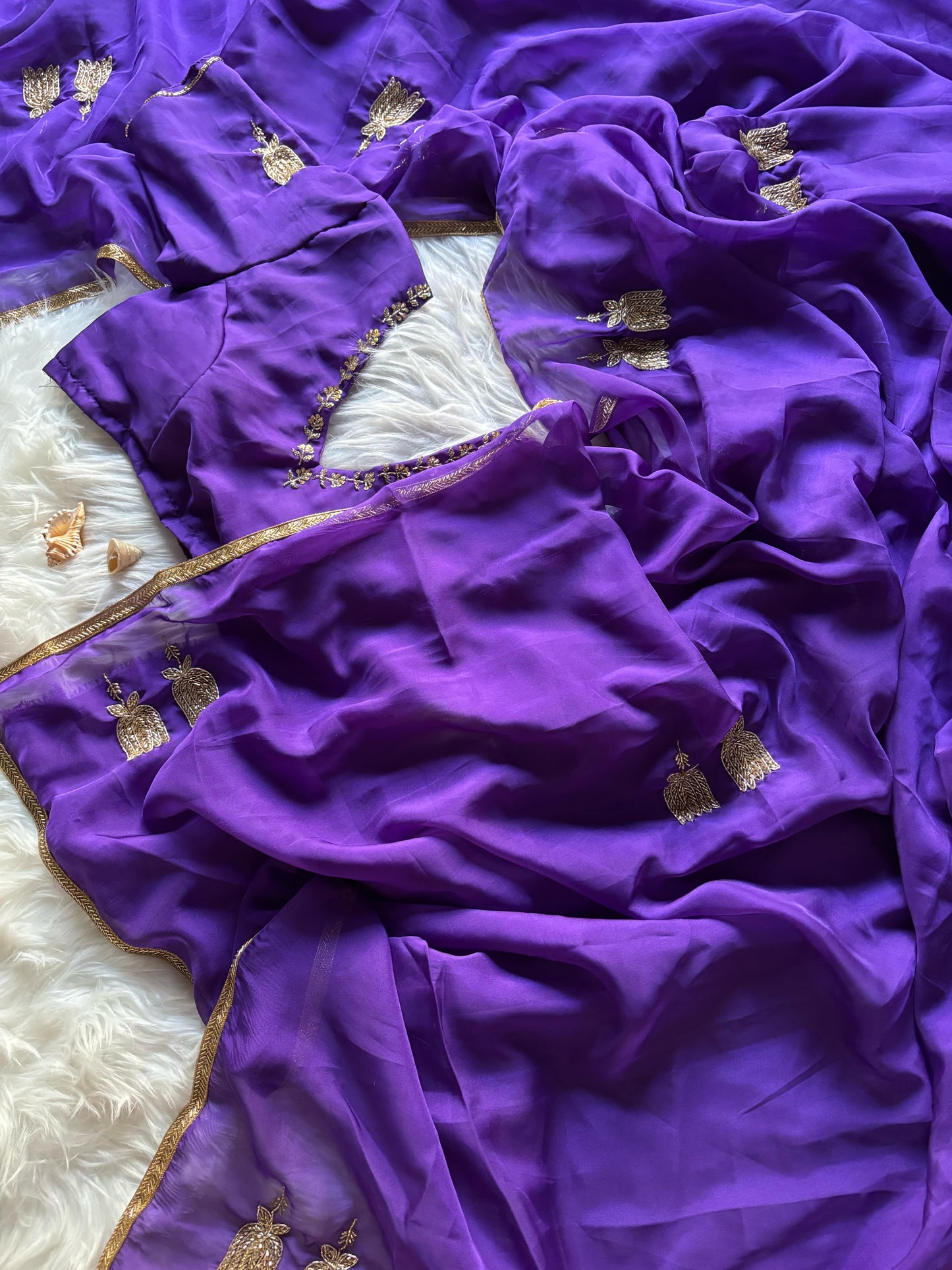 Celebrity Inspired Handcrafted saree with stitched blouse Luxe