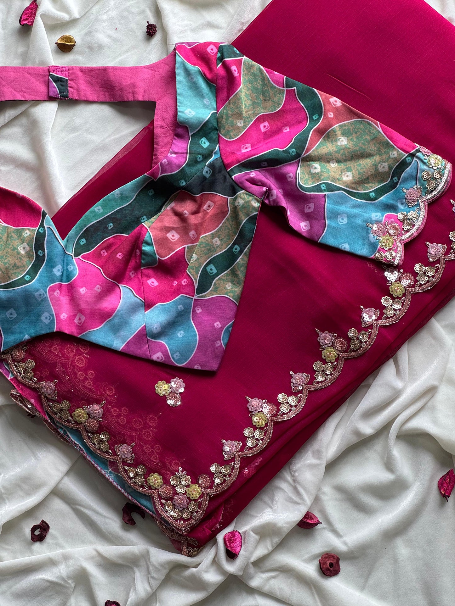Premium tissue silk saree with coding work & multi colour sequence on all over the saree With Stitched Blouse