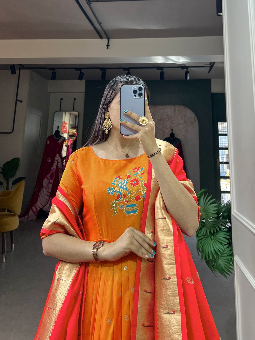 Paithani Gowns with weaving dupatta