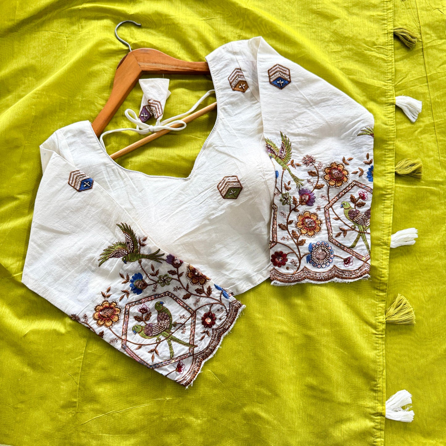 Mul Mul Chanderi cotton saree with stitched blouse