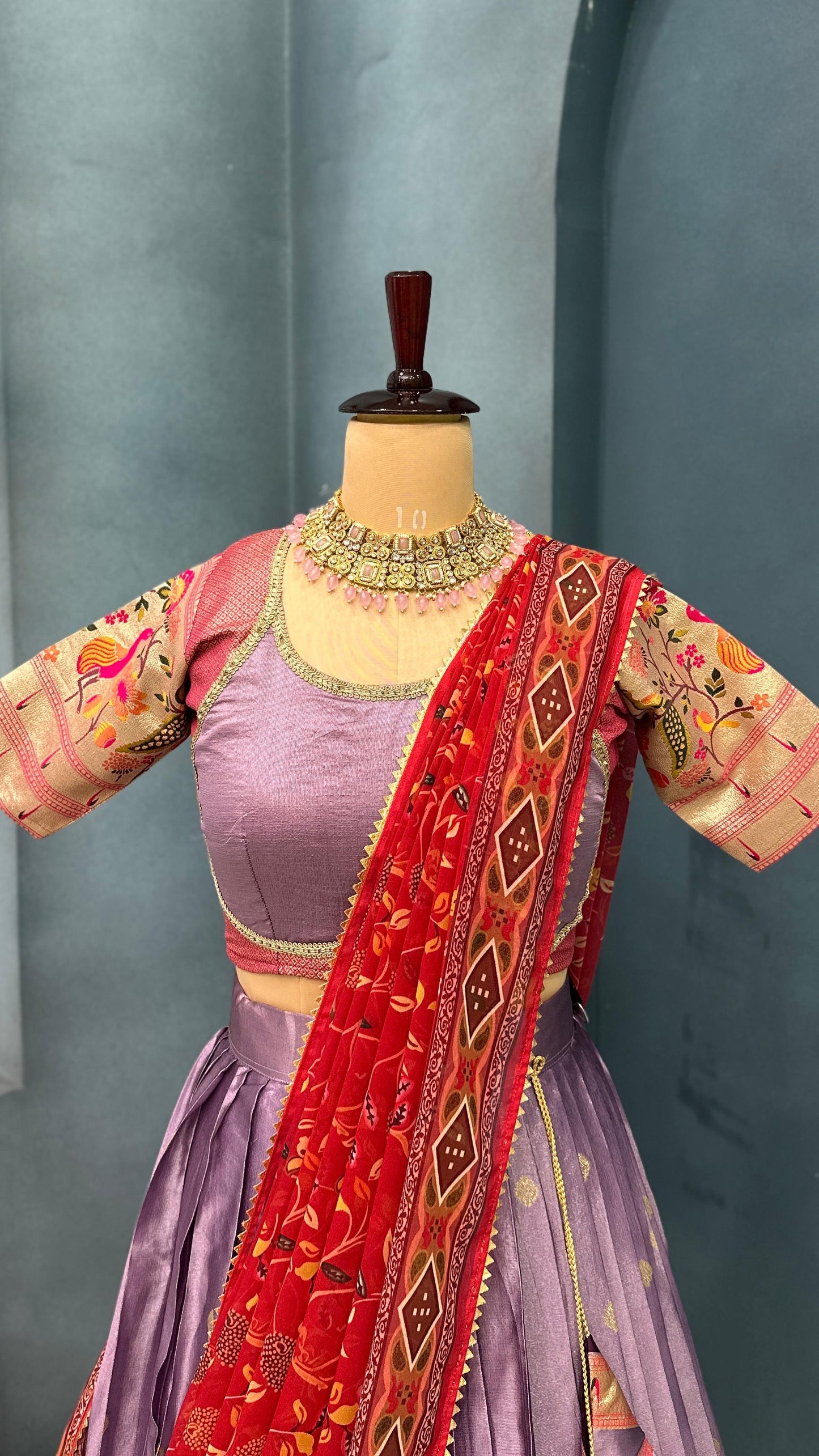 "Elegant Paithani Silk Lehenga Choli Set - Two-Tone Tissue Silk"