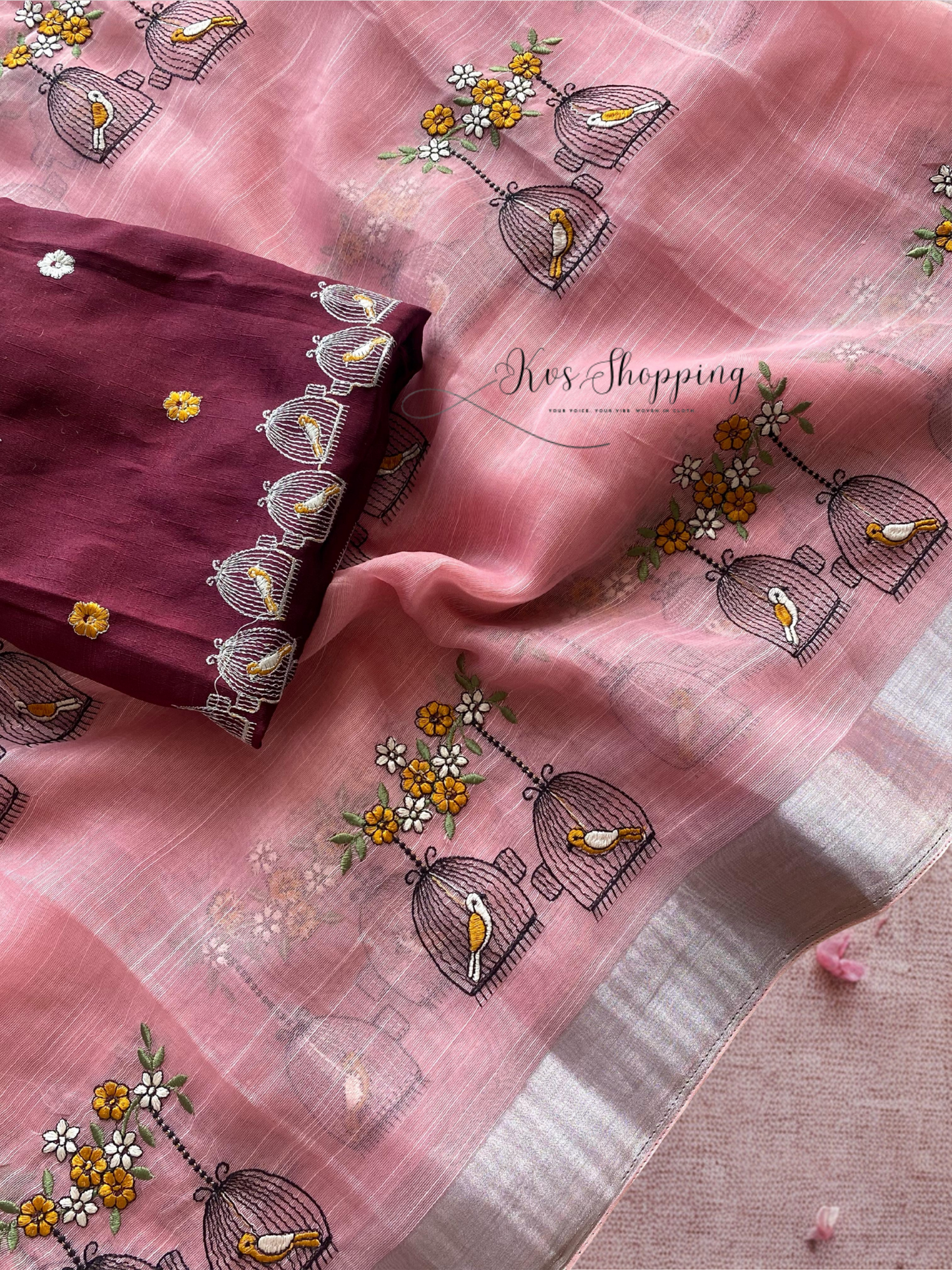 Linen Desginer Embroidered Bird sarees budget (Celebrate inspired)