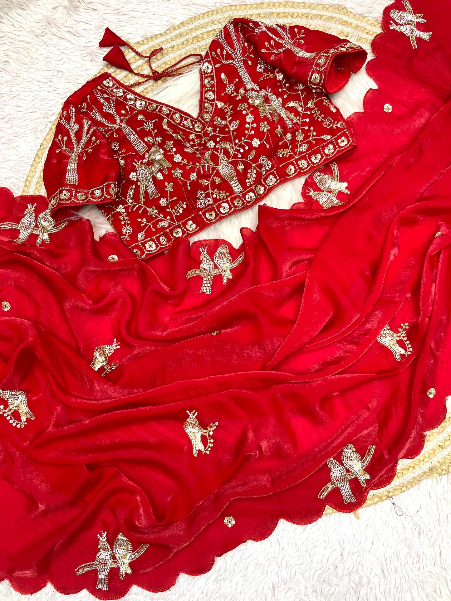 Fendy work silk sarees with stitched desginer work blouse
