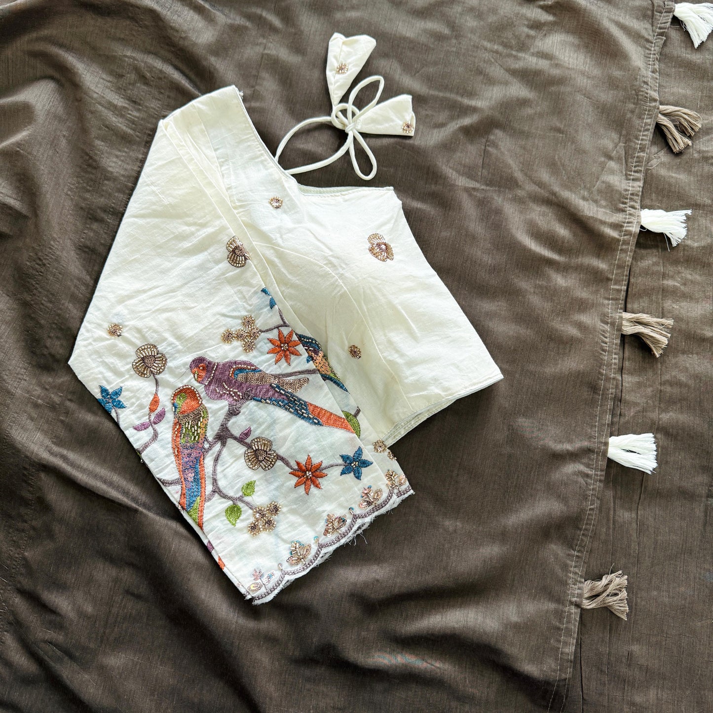 Mul Mul Chanderi cotton saree with stitched blouse