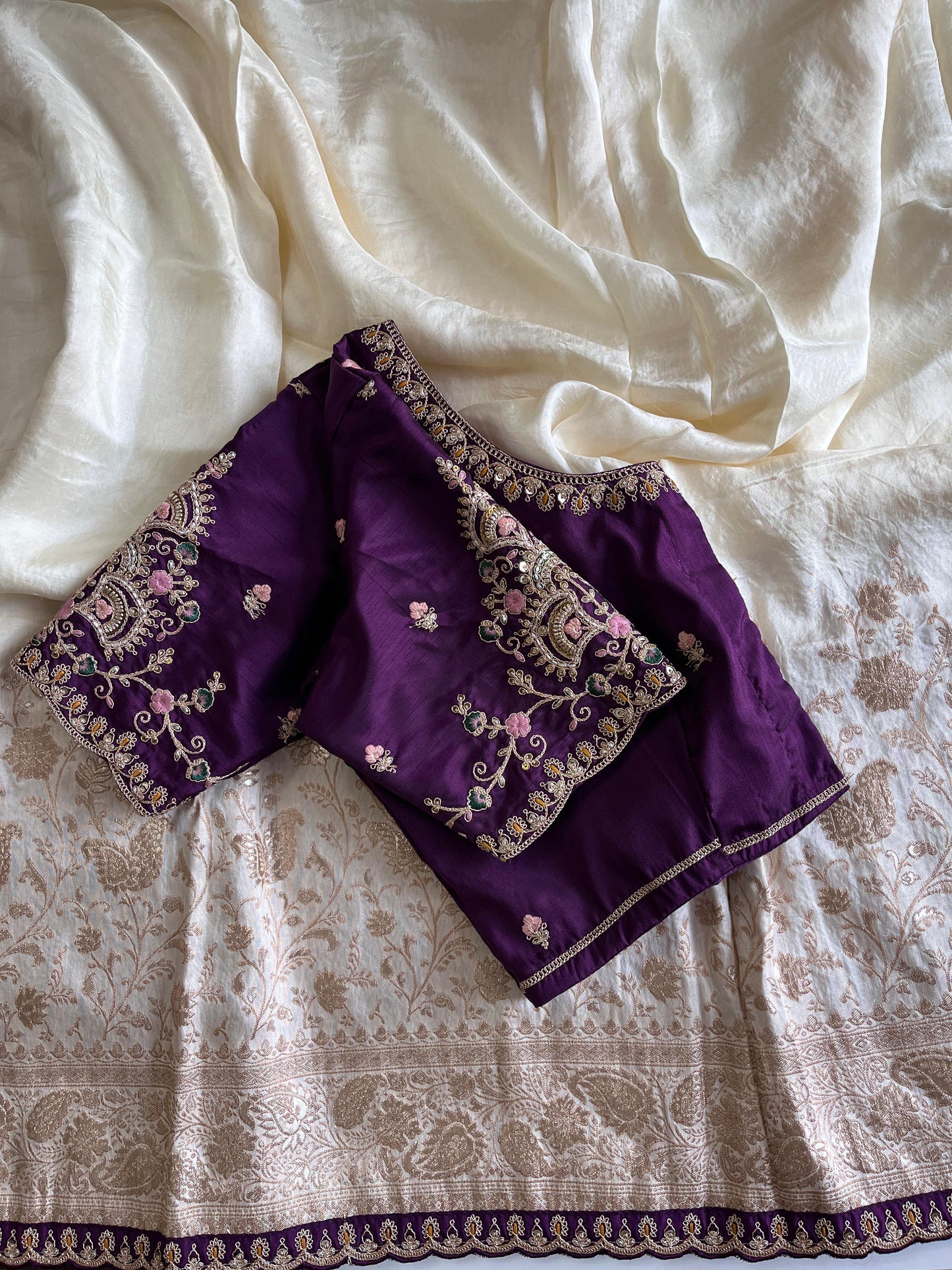 Luxe Banarasi saree with stitched blouse