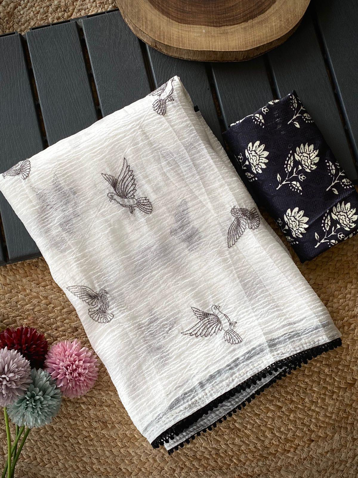 Paper Crush Embroidery Trendy Saree