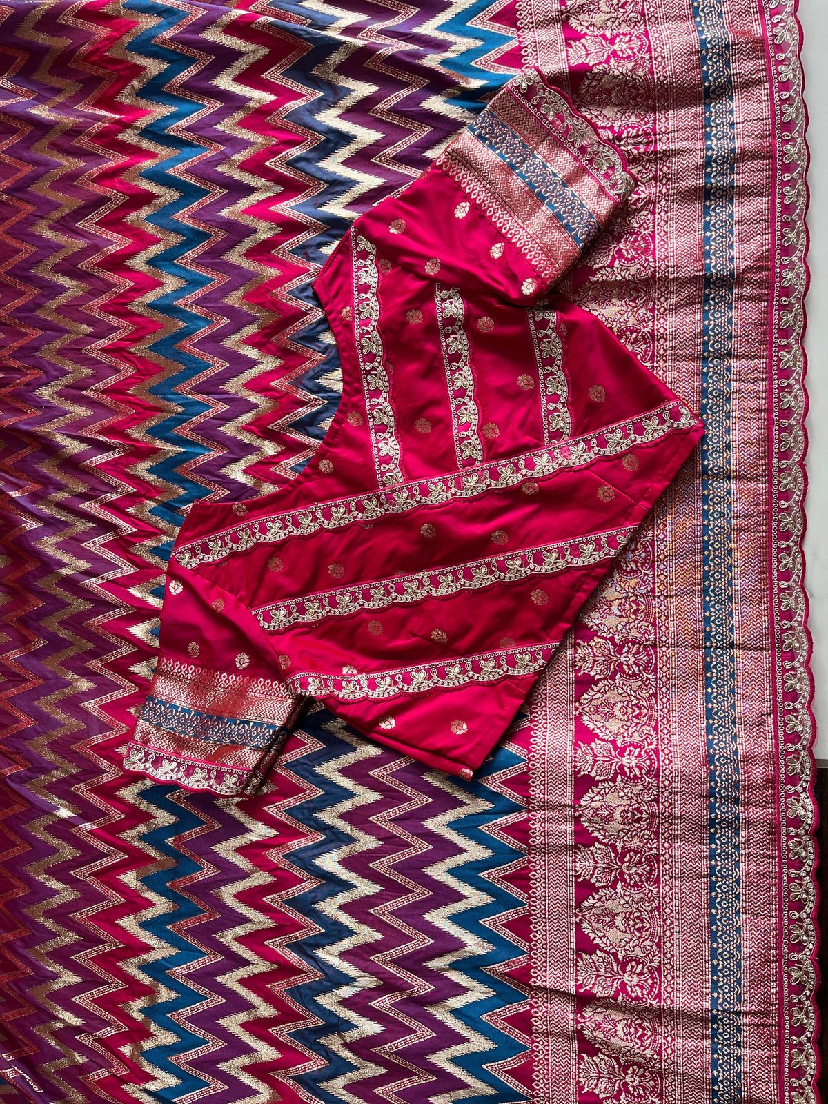 Banarasi Silk Saree with Stitched Blosue with lace (Celebrate inspired)
