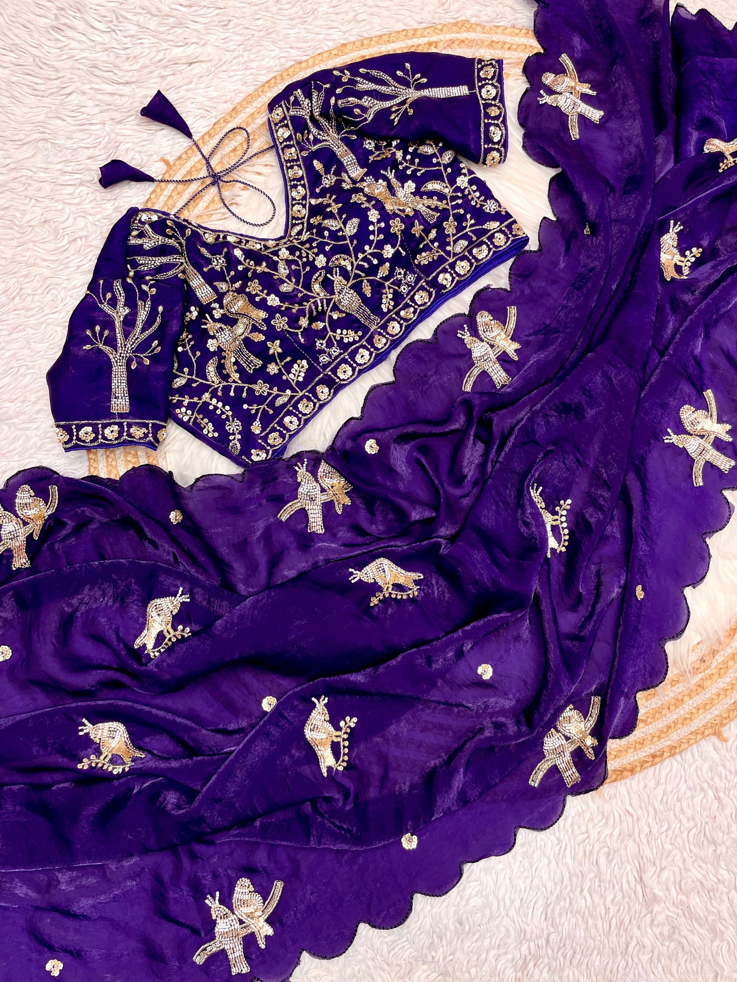 Fendy work silk sarees with stitched desginer work blouse