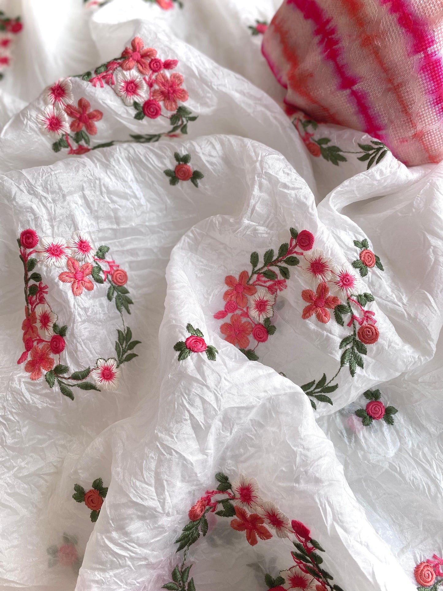 Paper crush saree with embroidery all over budget