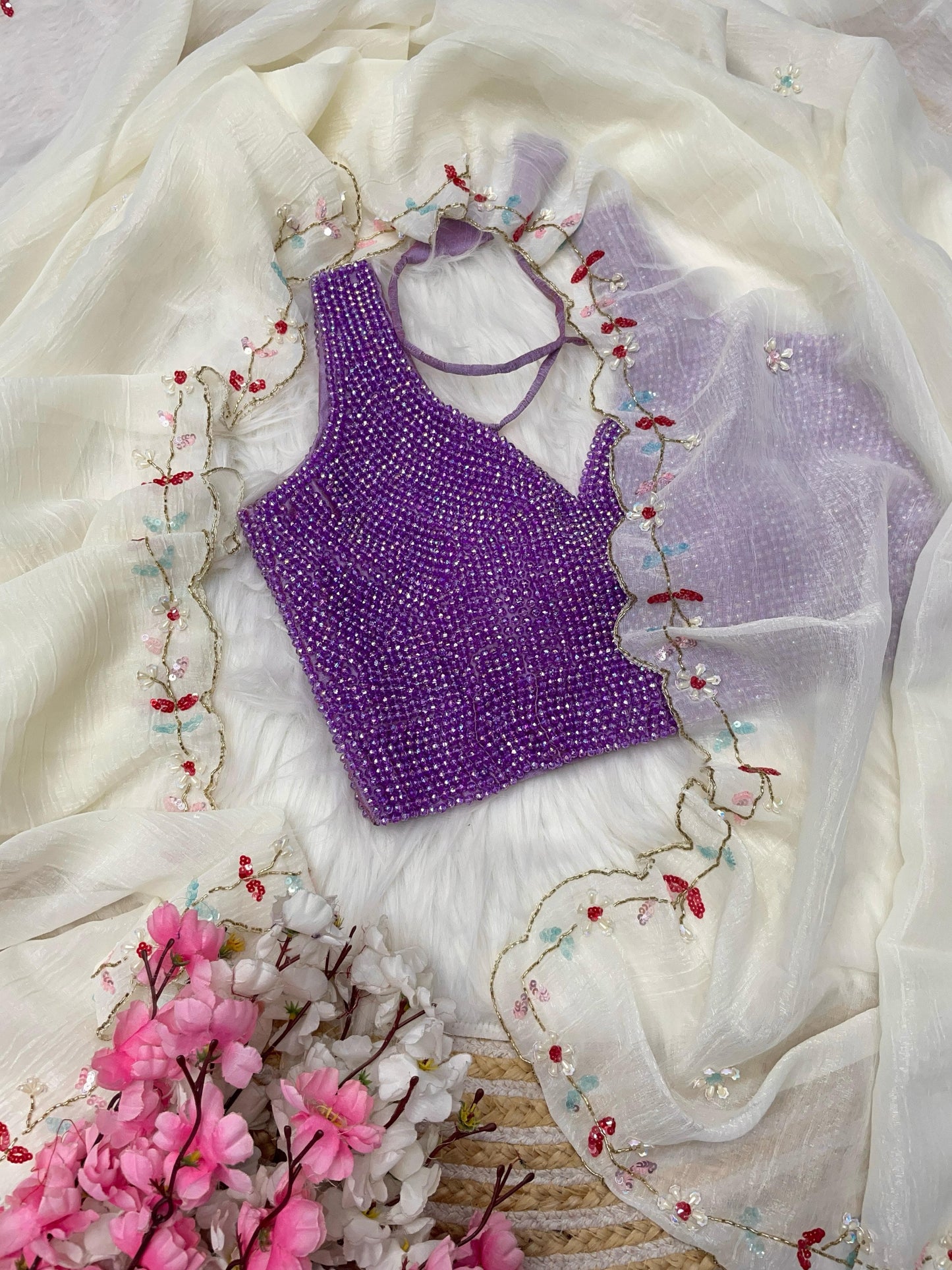 Colourful pearl Blouses with Desginer saree luxe