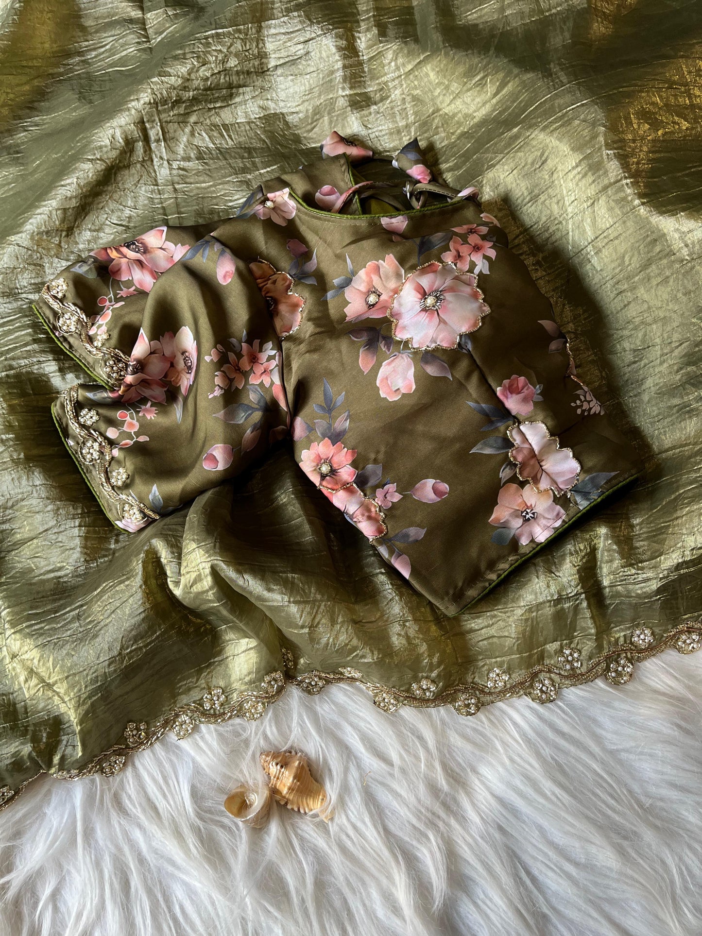 Crush fancy saree with stitched Blouse