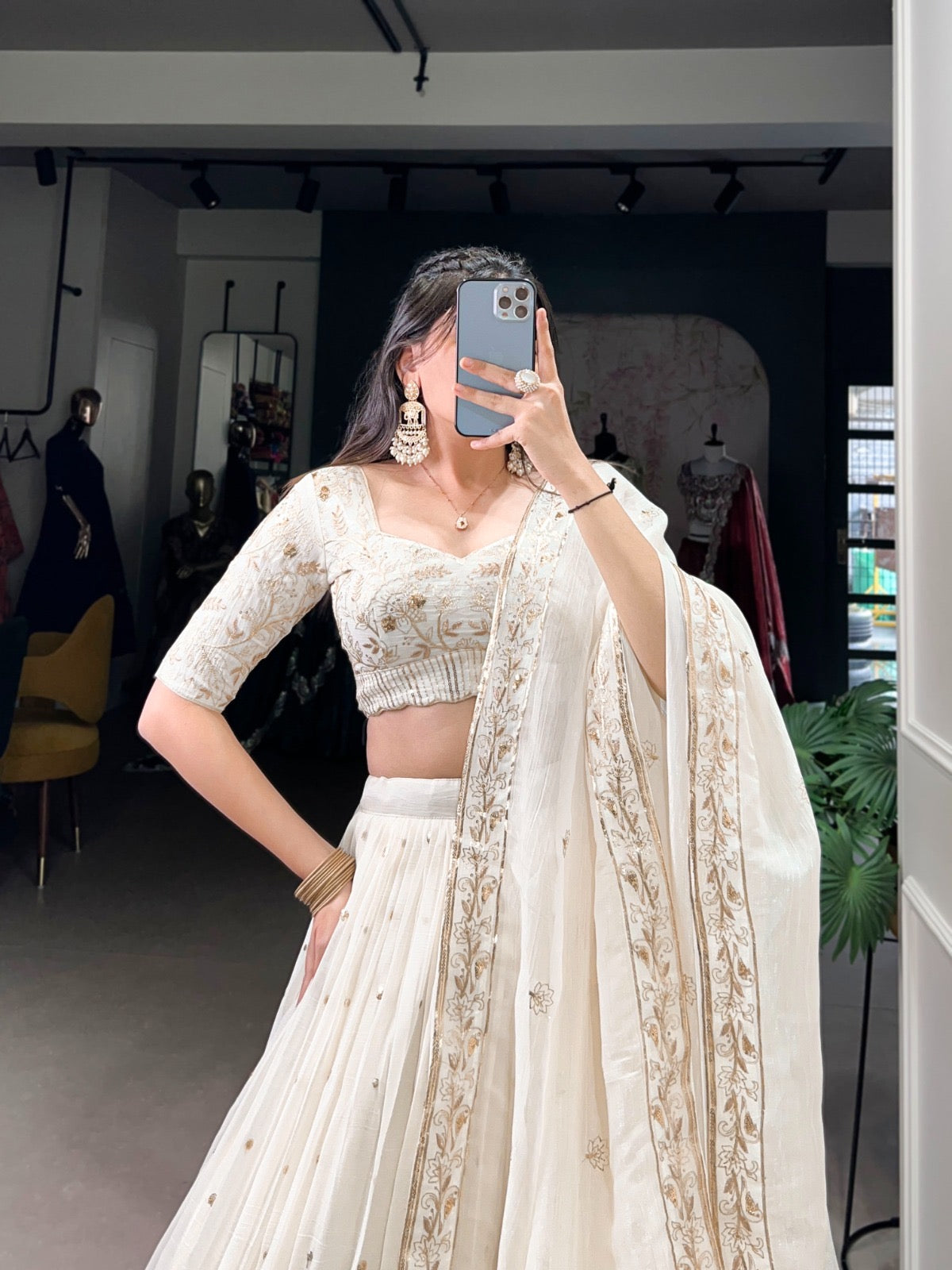 Glam Silver Glossy lehengas