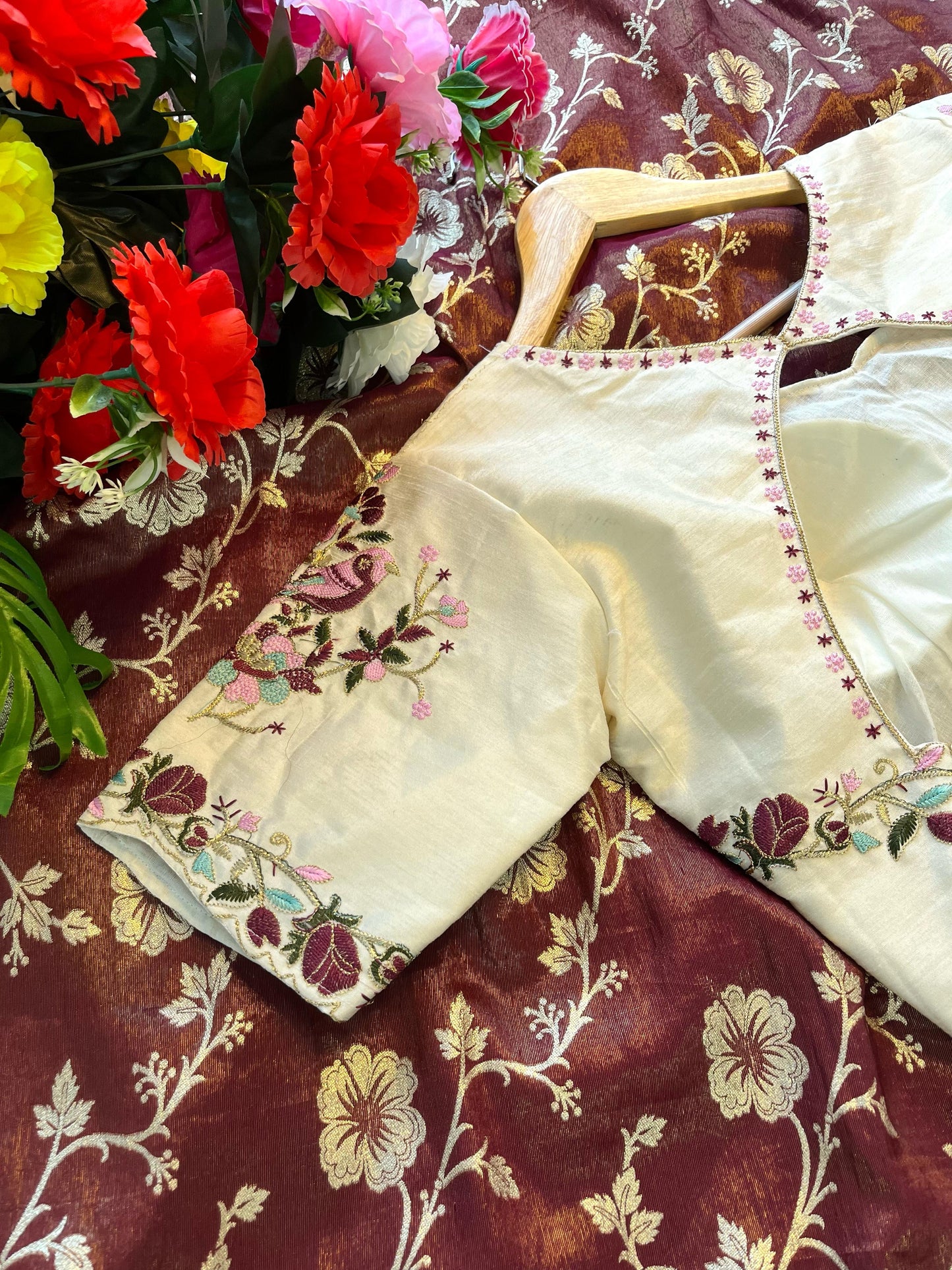 Cosmos stitched work blouse saree