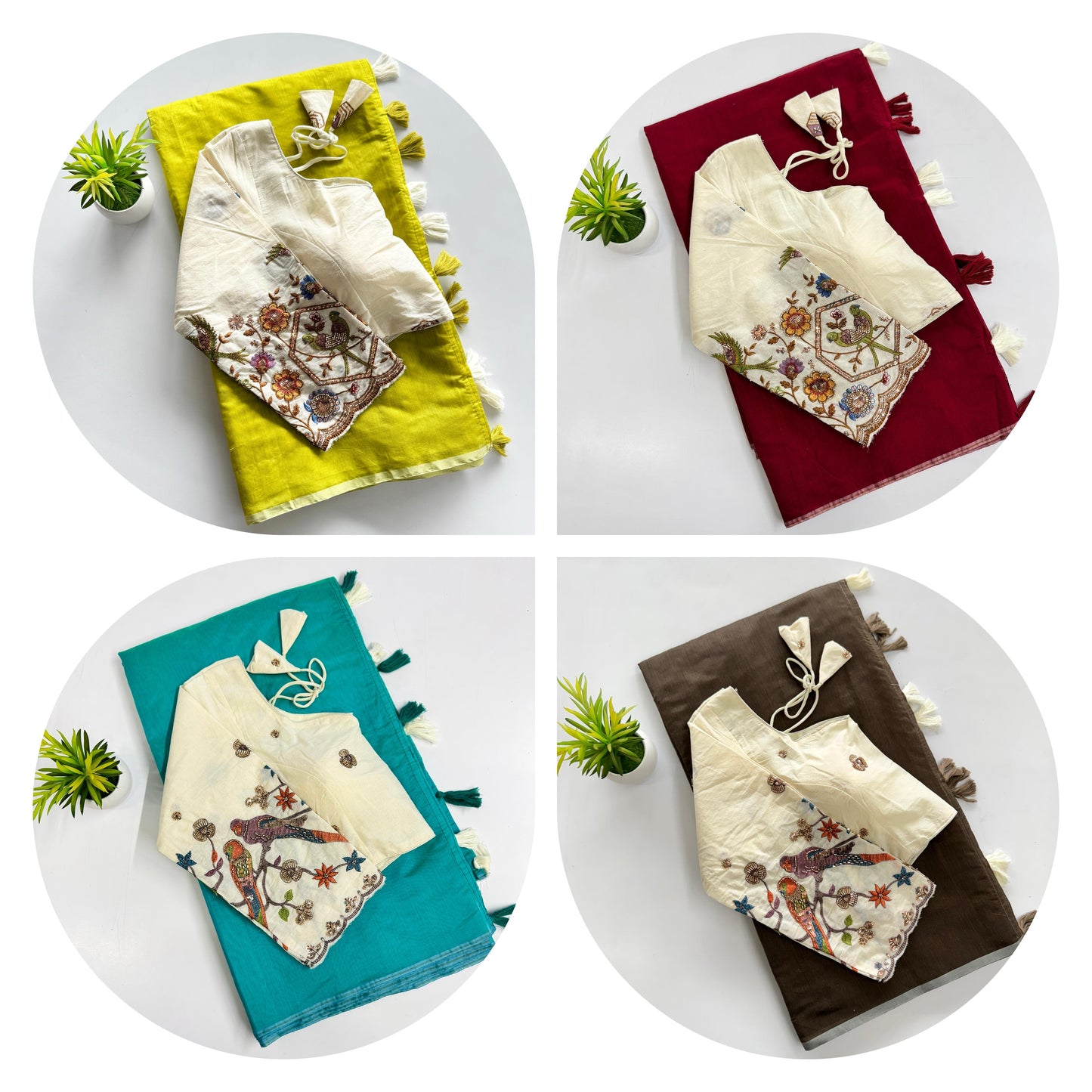 Mul Mul Chanderi cotton saree with stitched blouse
