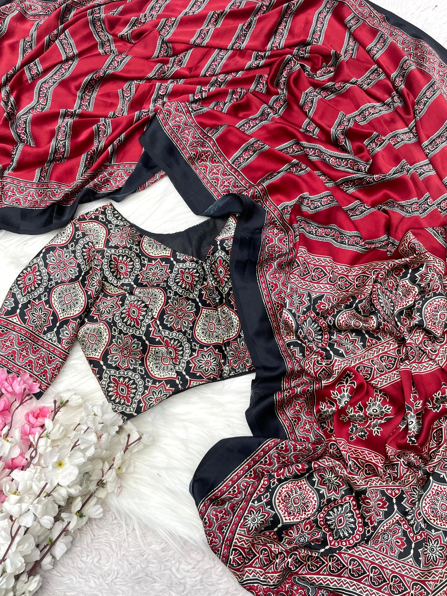 Ajarak Pure Semi Soft Saree With Stitched Blouse budget π