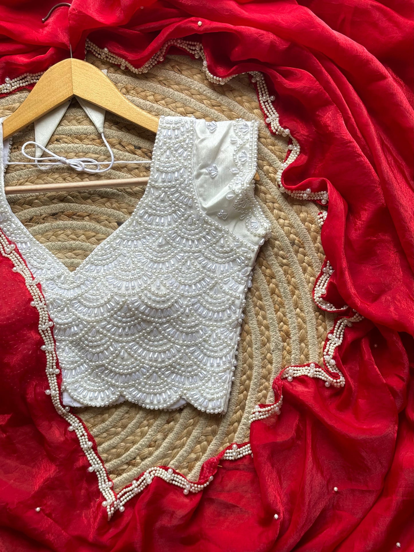 Premium Luxe Handwork saree with Pearl Blouse stitched saree