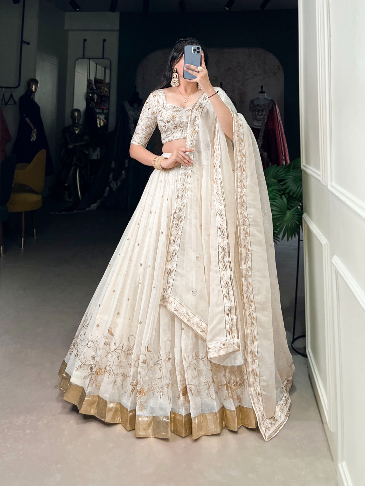 Glam Silver Glossy lehengas