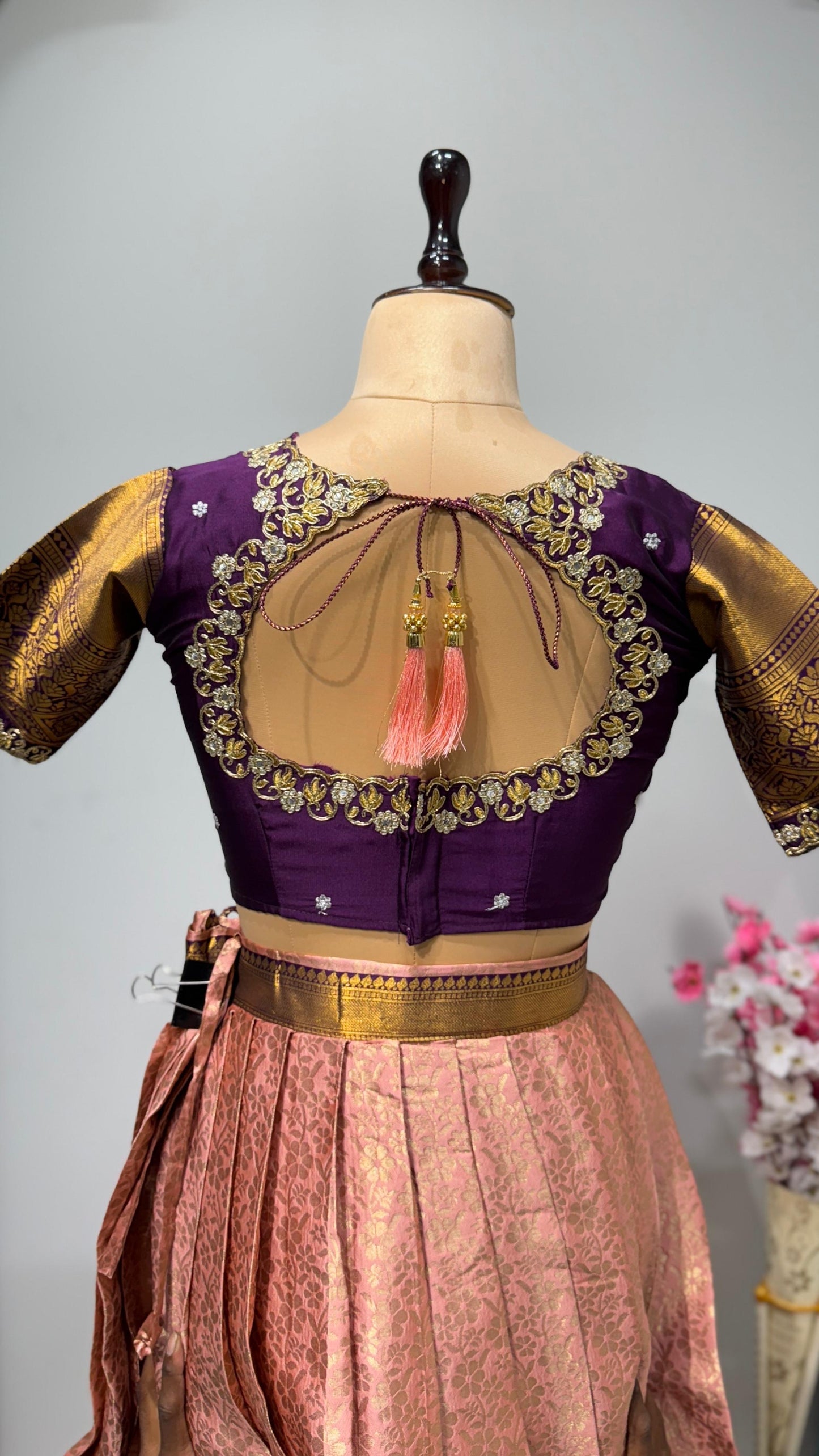 Kanchipuram semi pattu Lehenga with stitched work blouses