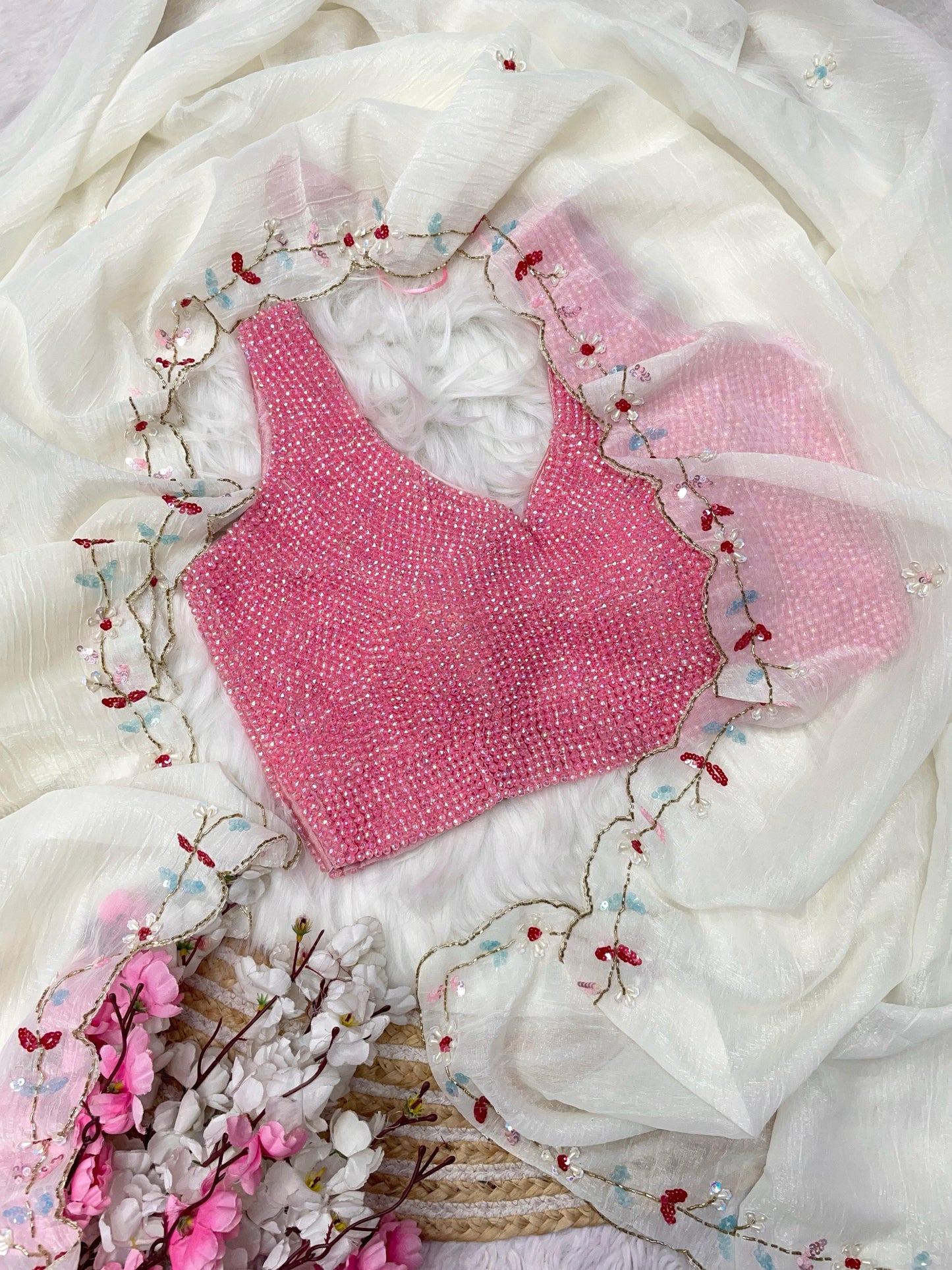 Colourful pearl Blouses with Desginer saree luxe