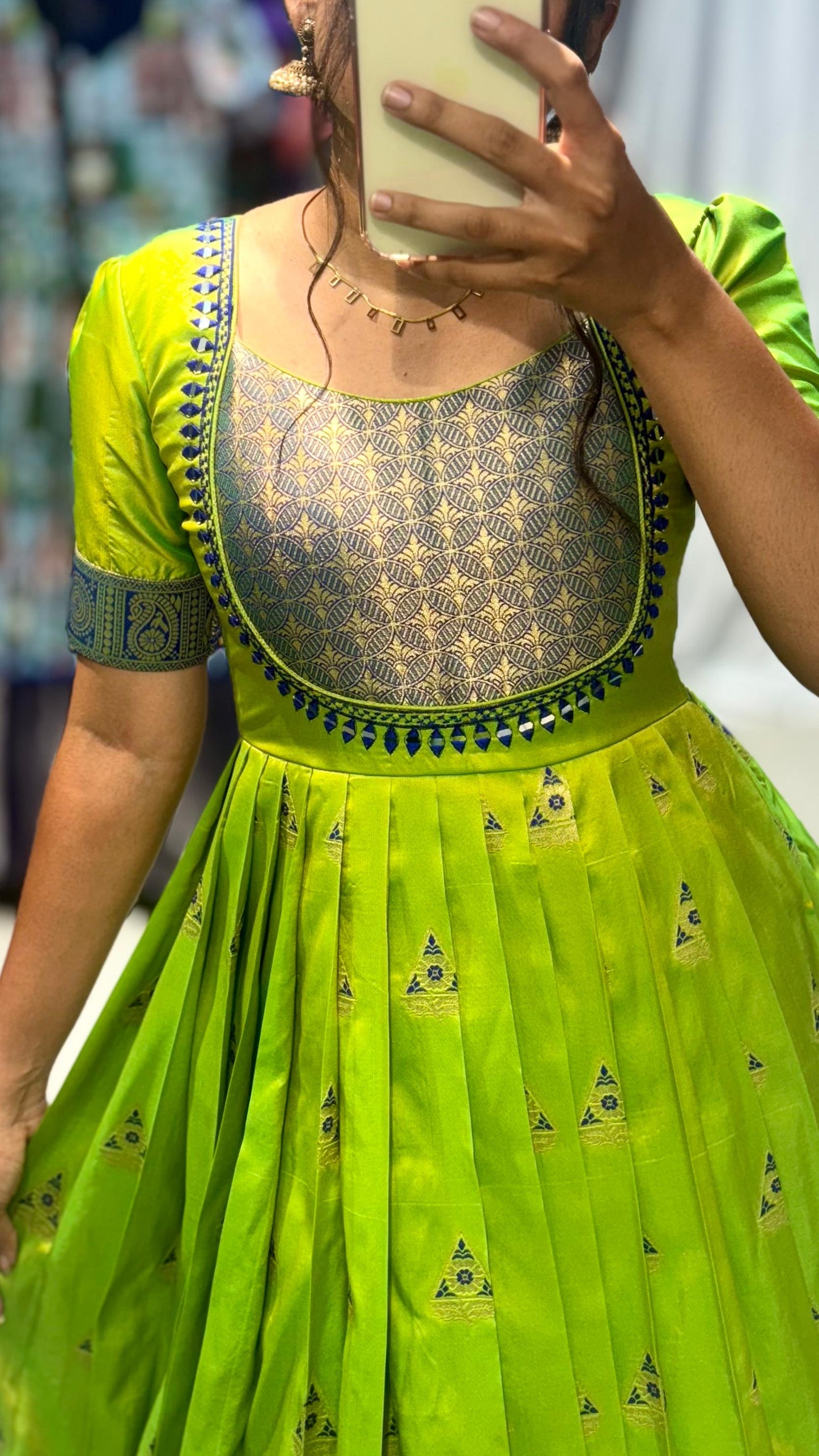 Silk Parrot Green Gown with Dupatta