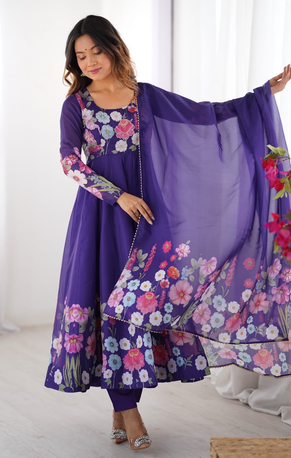 Anarkali Gown 3 Pieces Sets Floral Designer