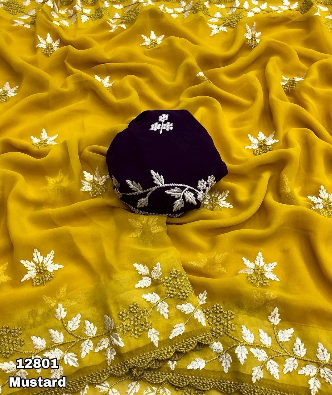 Georgette Embroidery Cutwork Budget Saree