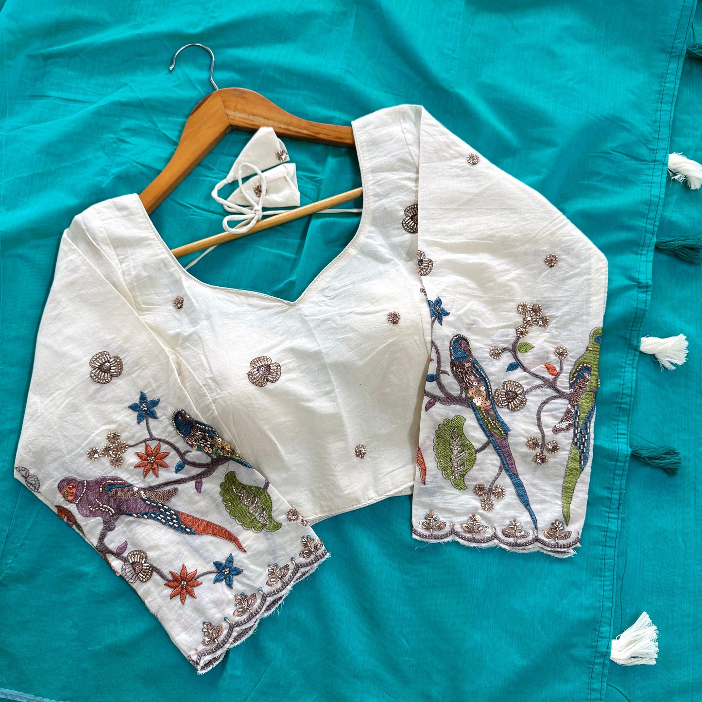 Mul Mul Chanderi cotton saree with stitched blouse