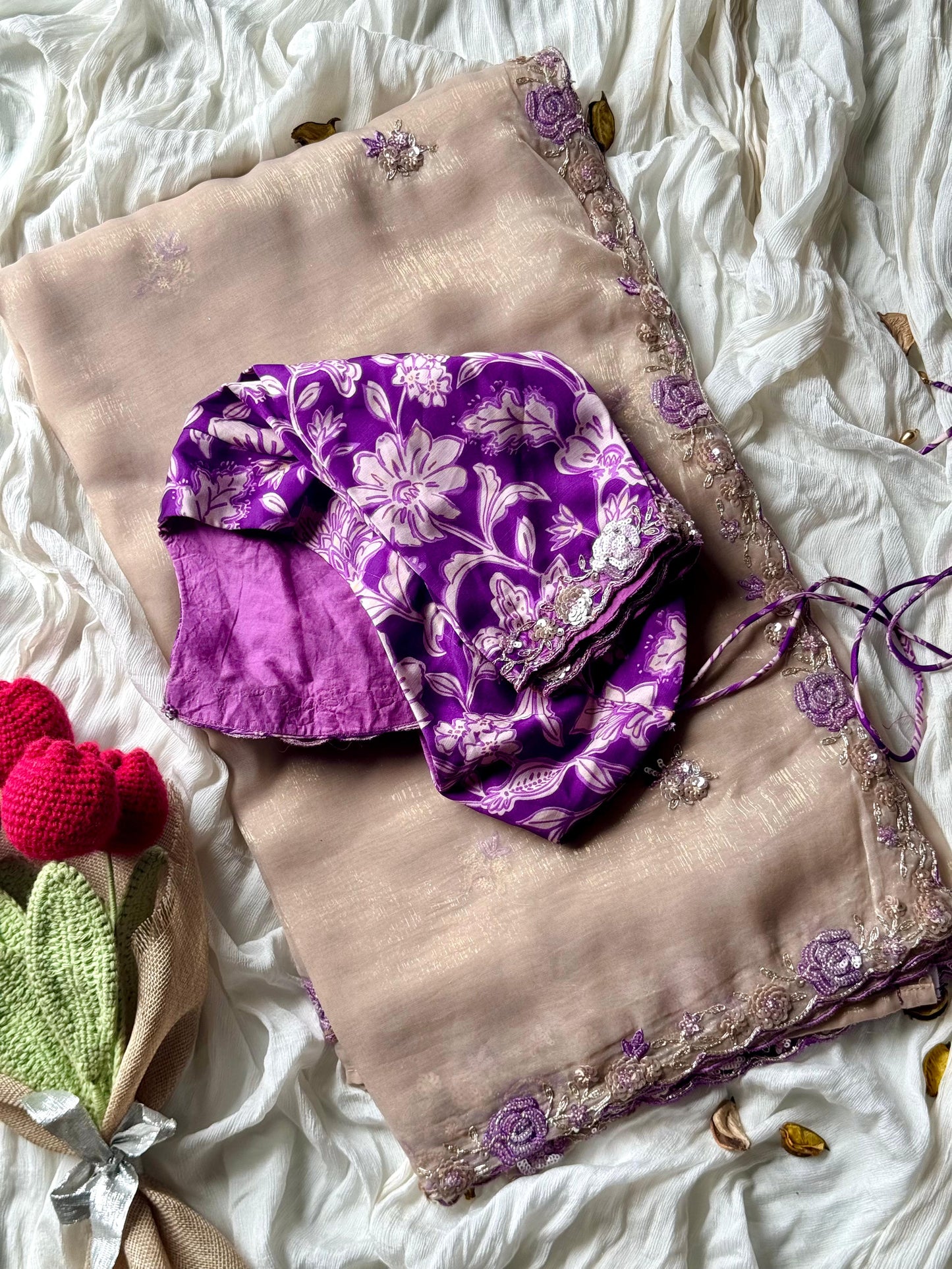 Luxe Roseberry Premium Tissues saree with stitched blouse