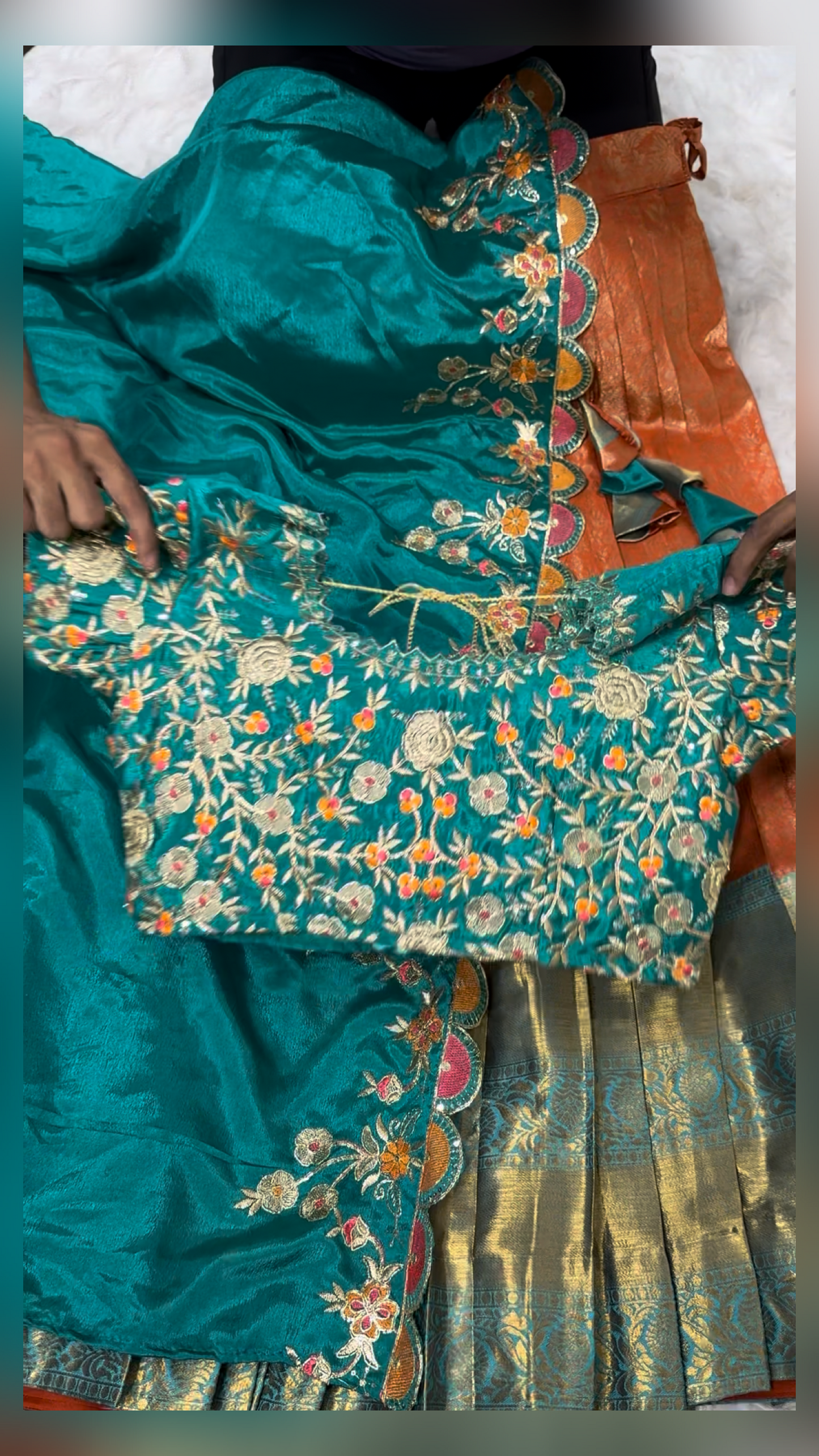 Semi Kanchipuram Orange lehengas