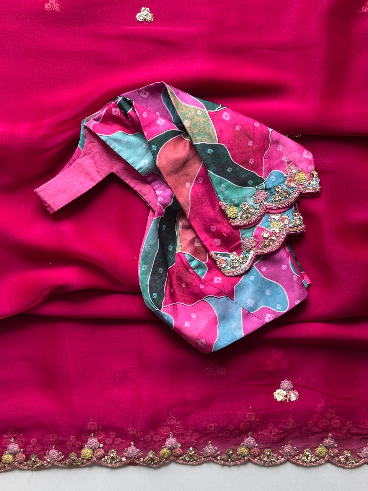 Premium tissue silk saree with coding work & multi colour sequence on all over the saree With Stitched Blouse