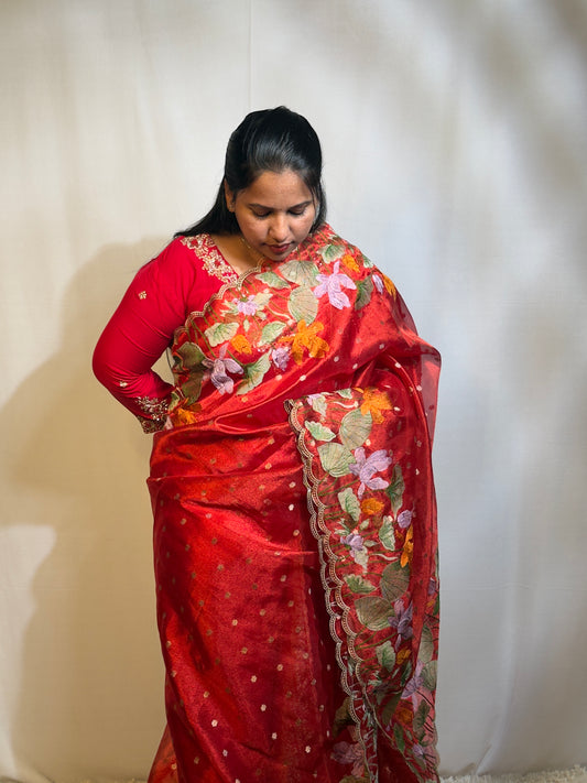 Elegant Tissue Buti Saree with Zari Buties and Scallop Cut Border classic saree