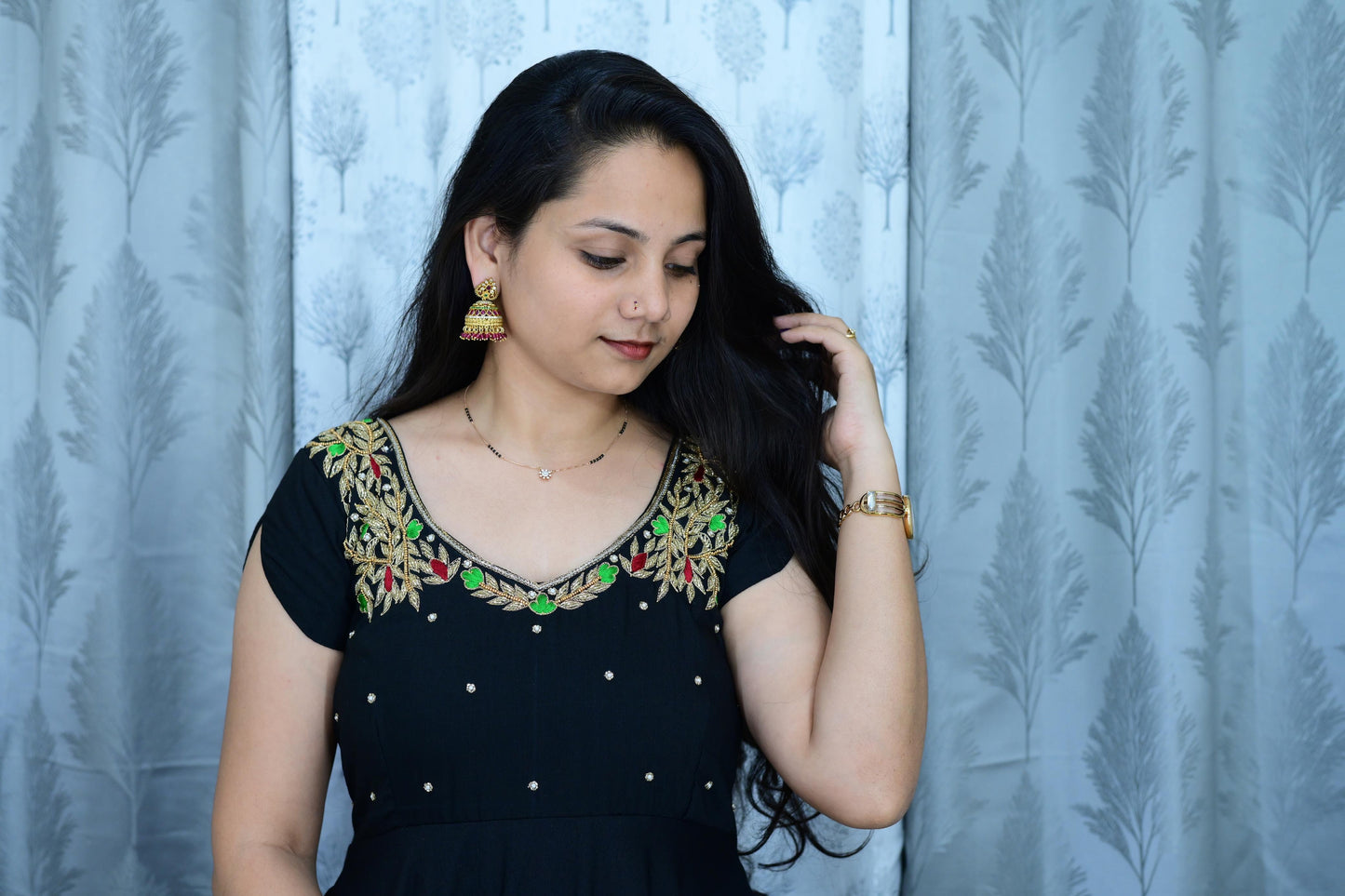 Our Black Trendy Maggam Work Gown with dupatta