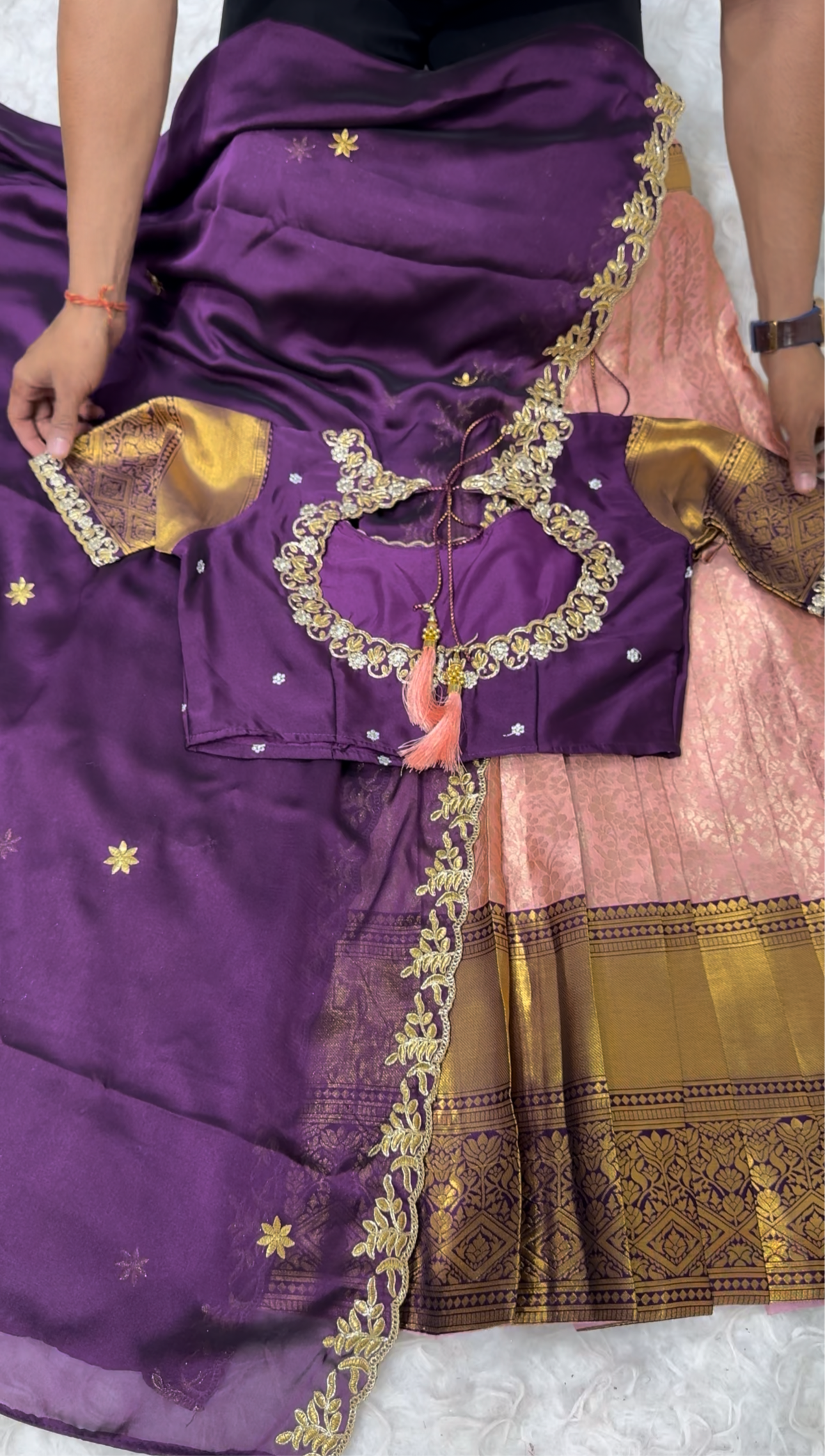 Kanchipuram semi pattu Lehenga with stitched work blouses