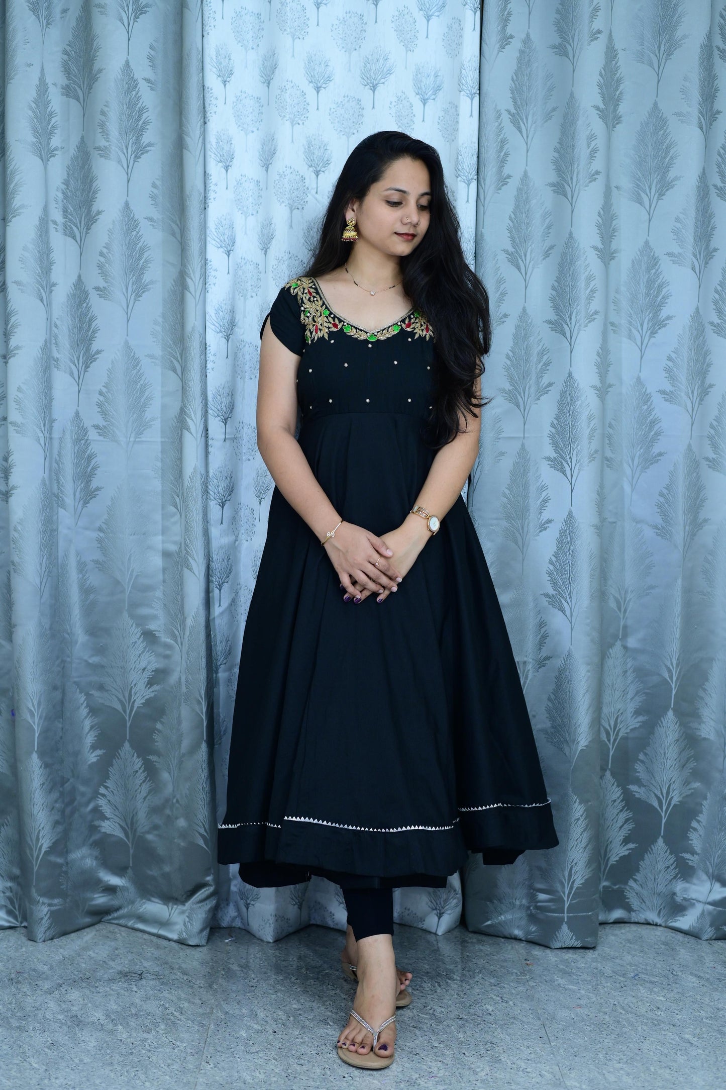 Our Black Trendy Maggam Work Gown with dupatta