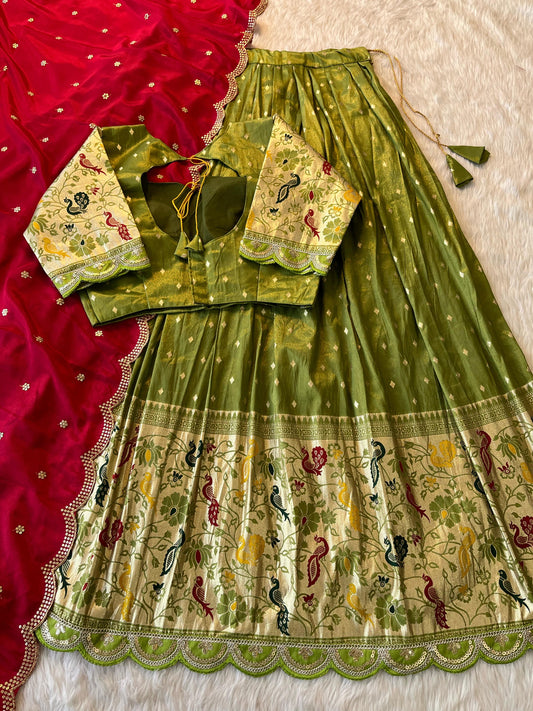 Paithani Peacock Lehengas With Cutwork Dupatta