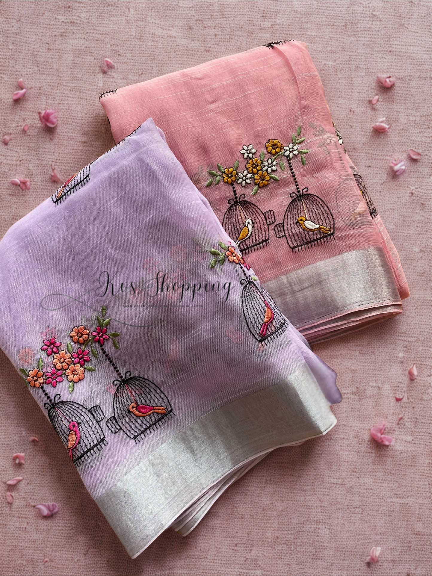 Linen Desginer Embroidered Bird sarees budget (Celebrate inspired)