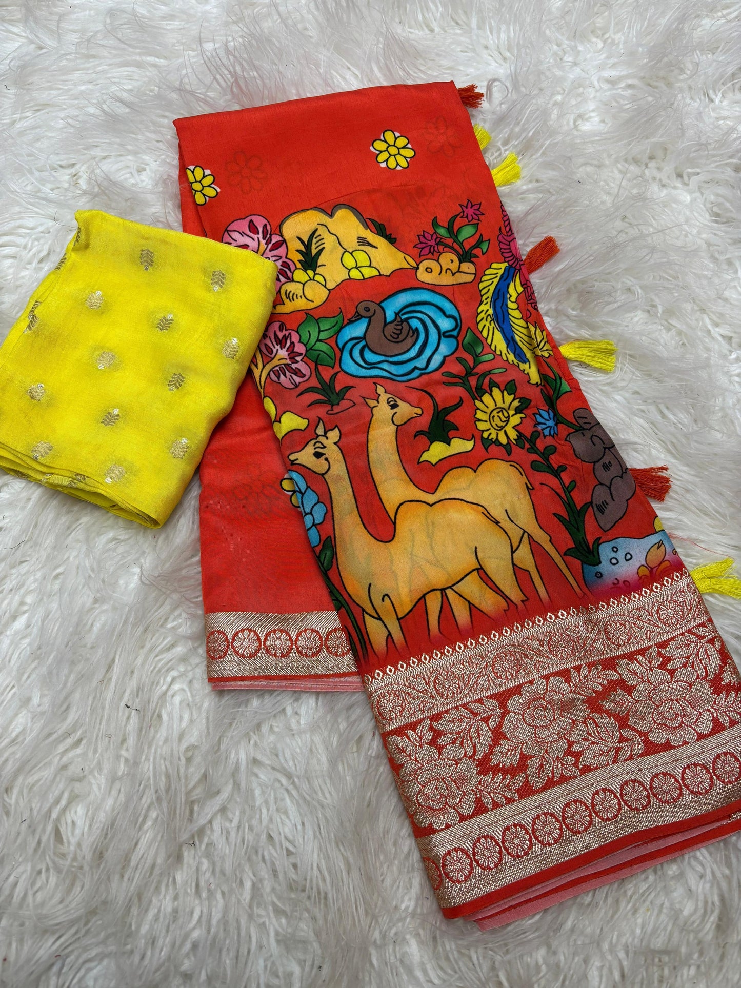 Tusser Kalmkari classic sarees