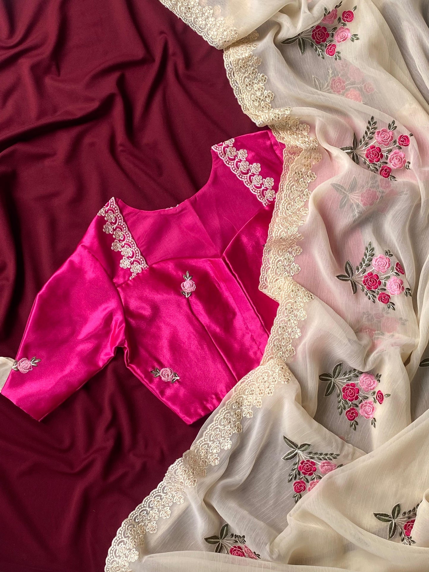 chiffon crush saree with fully stitched Blouse