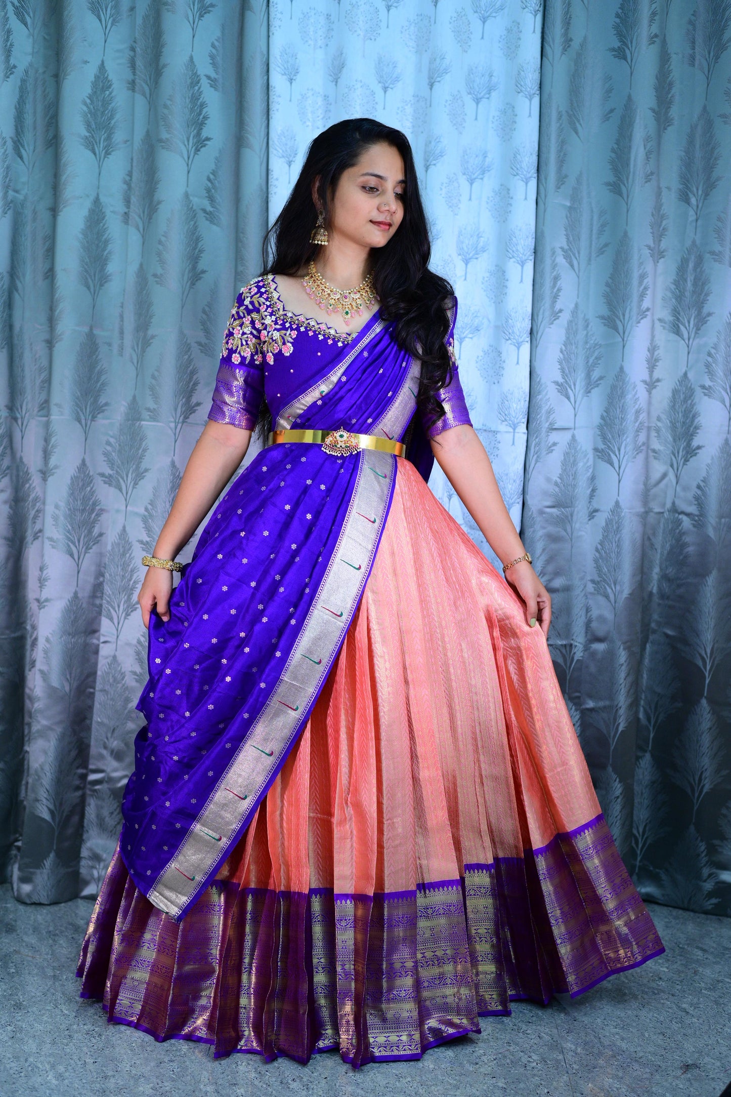Pure Maggam work Kanchipuram lehengas