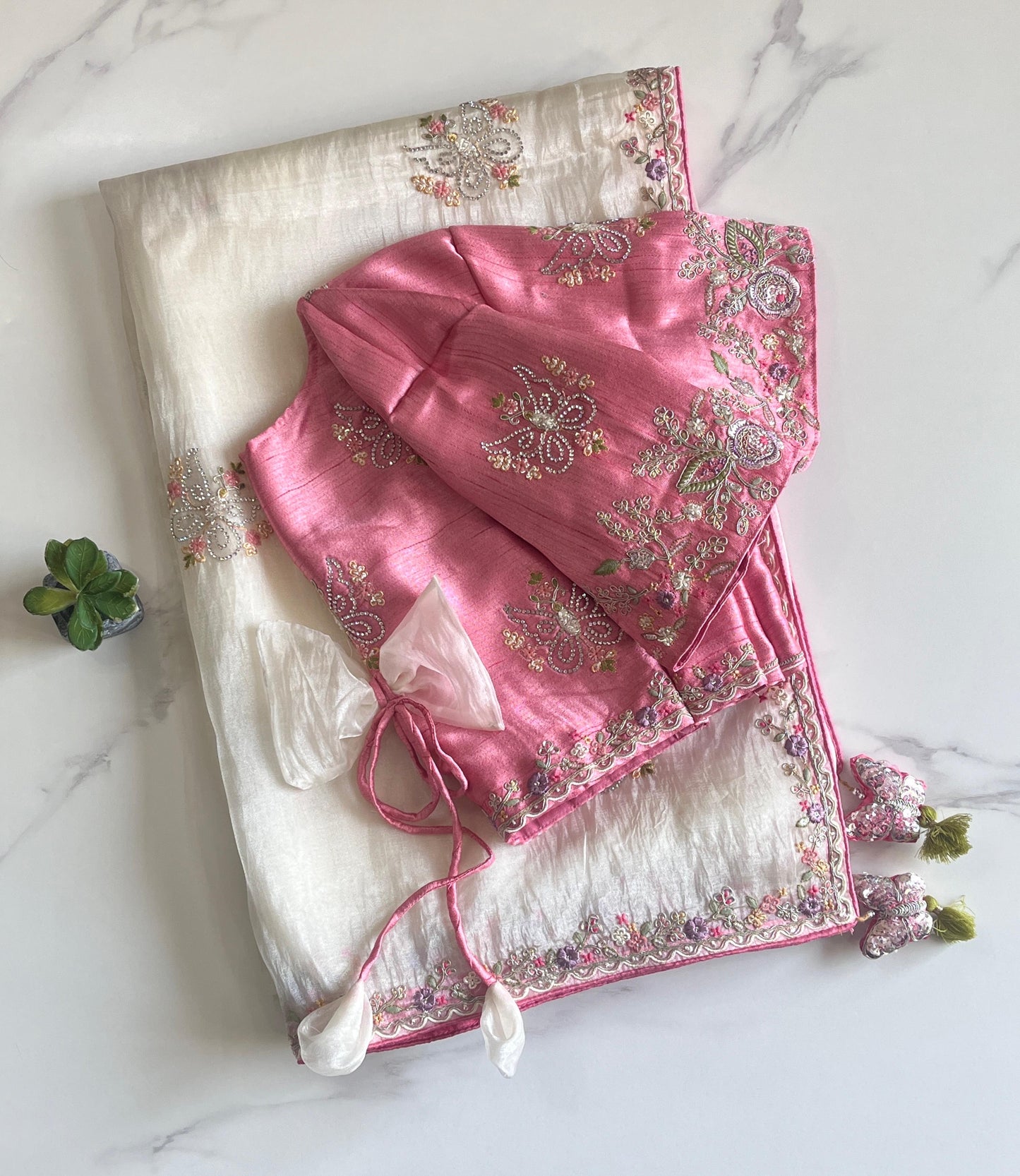 Luxe organza with coding work stitched blouse saree
