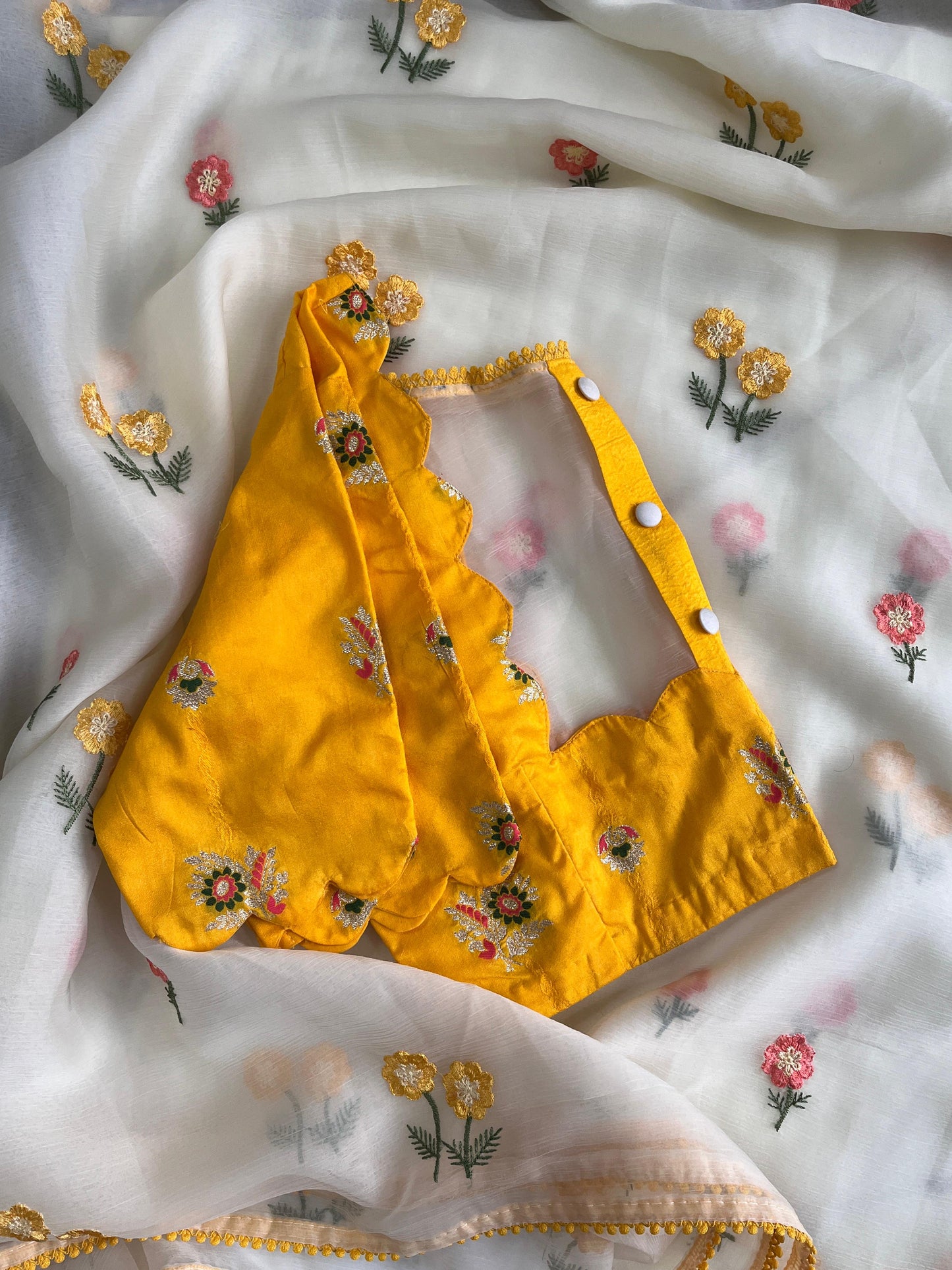 Flower organza saree wirh embroidery stitched blouse