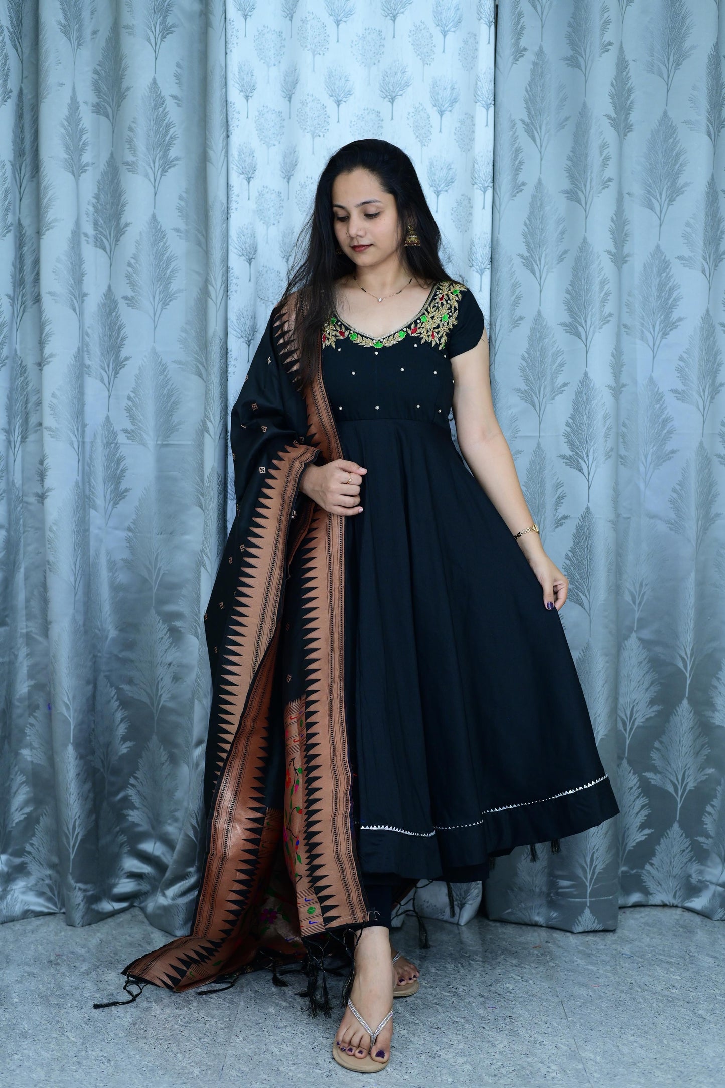 Our Black Trendy Maggam Work Gown with dupatta