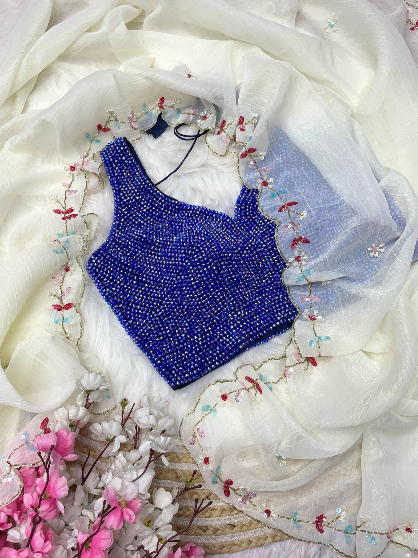 Colourful pearl Blouses with Desginer saree luxe