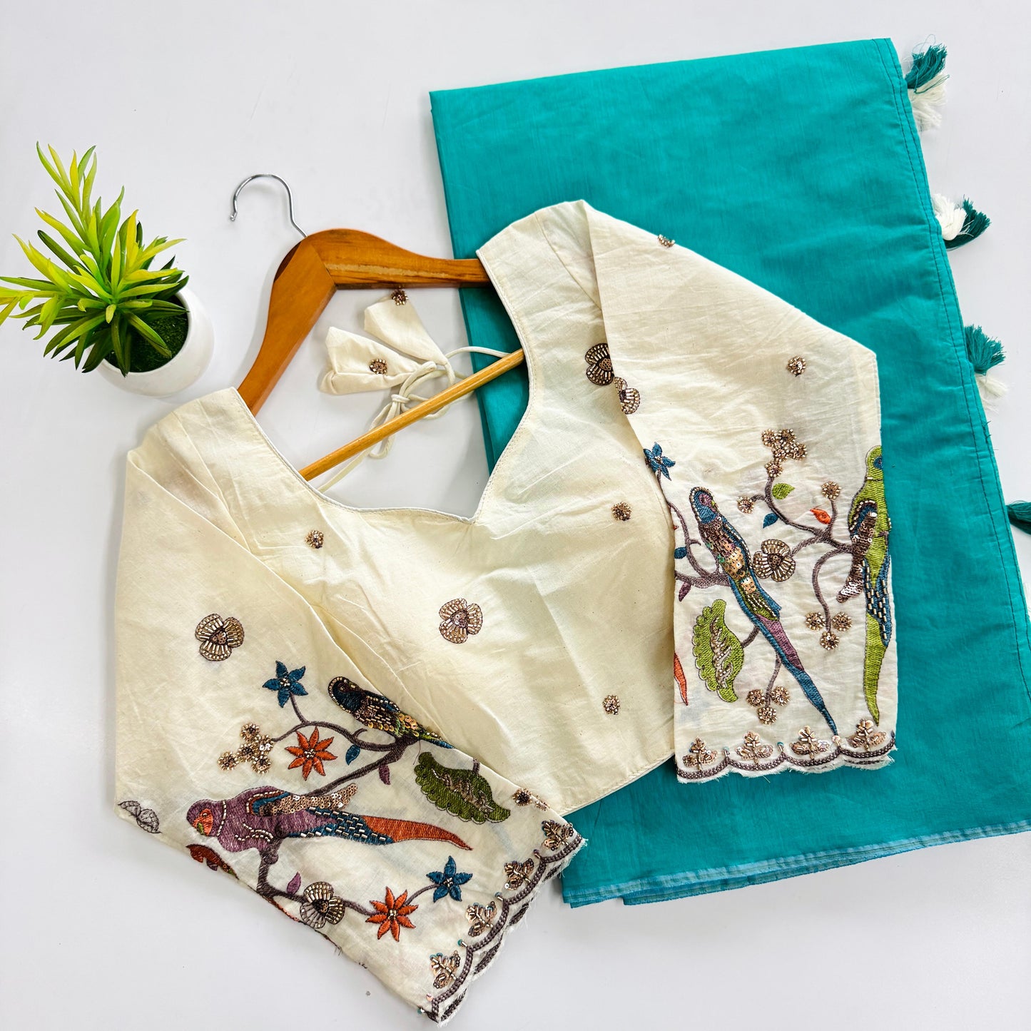 Mul Mul Chanderi cotton saree with stitched blouse